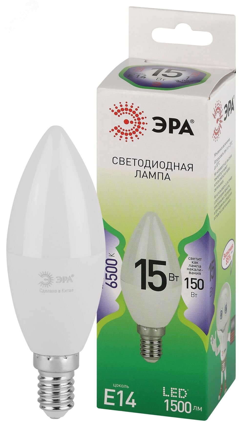 Изображение товара Светодиодная лампа LED 15 Вт E14 6500K свеча холодный свет серия Green Line