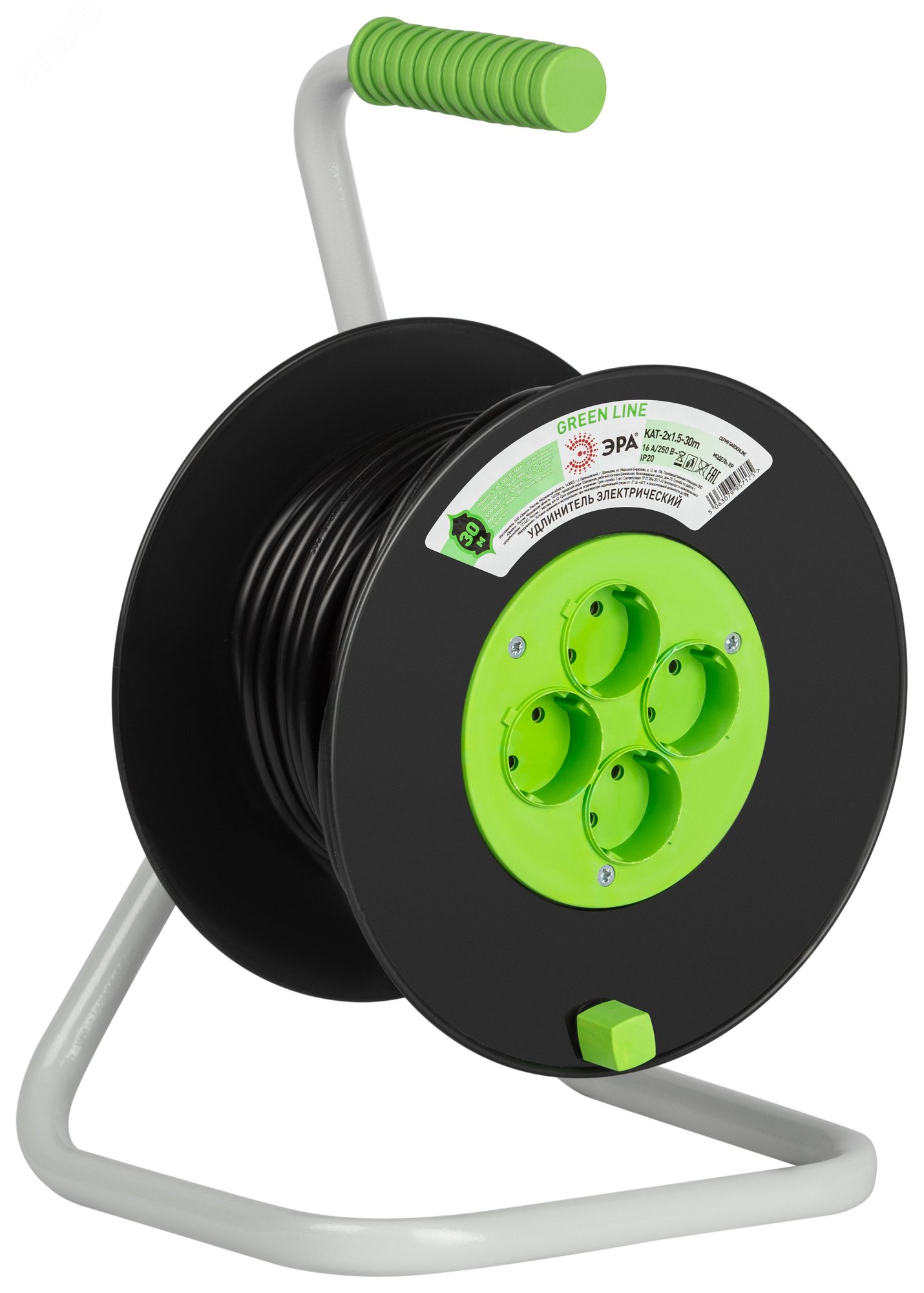 Изображение товара Удлинитель силовой Green Line на катушке 4 розетки 30м ЭРА