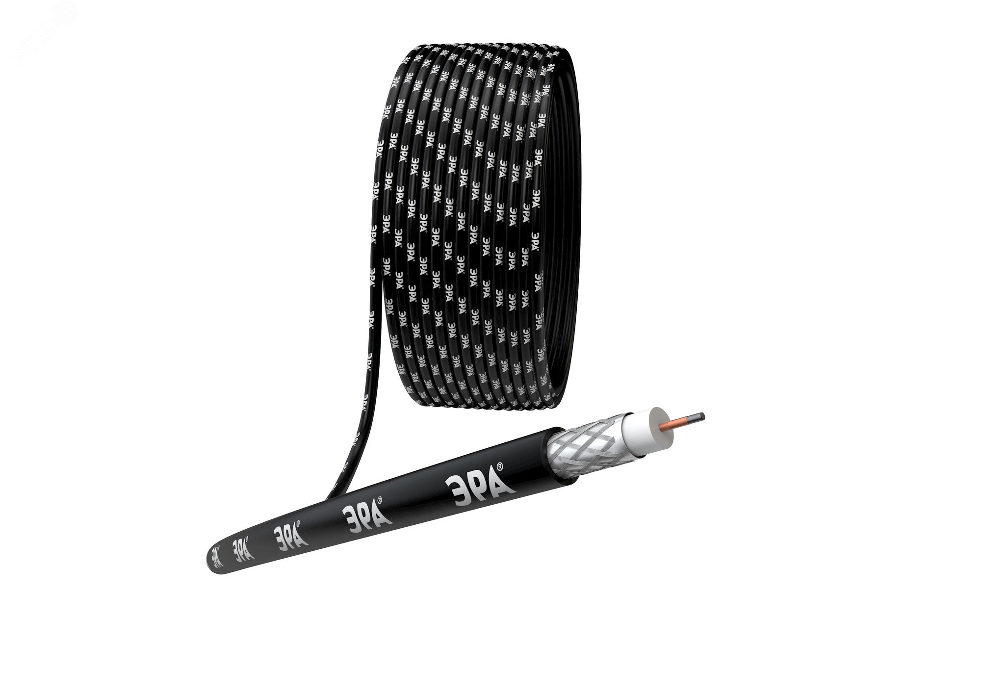 Изображение товара Кабель коаксиальный RG-6U 75 Ом CCS, оплётка Al 64% PE чёрный 100м ЭРА SIMPLE RL-64-PE100 (м)