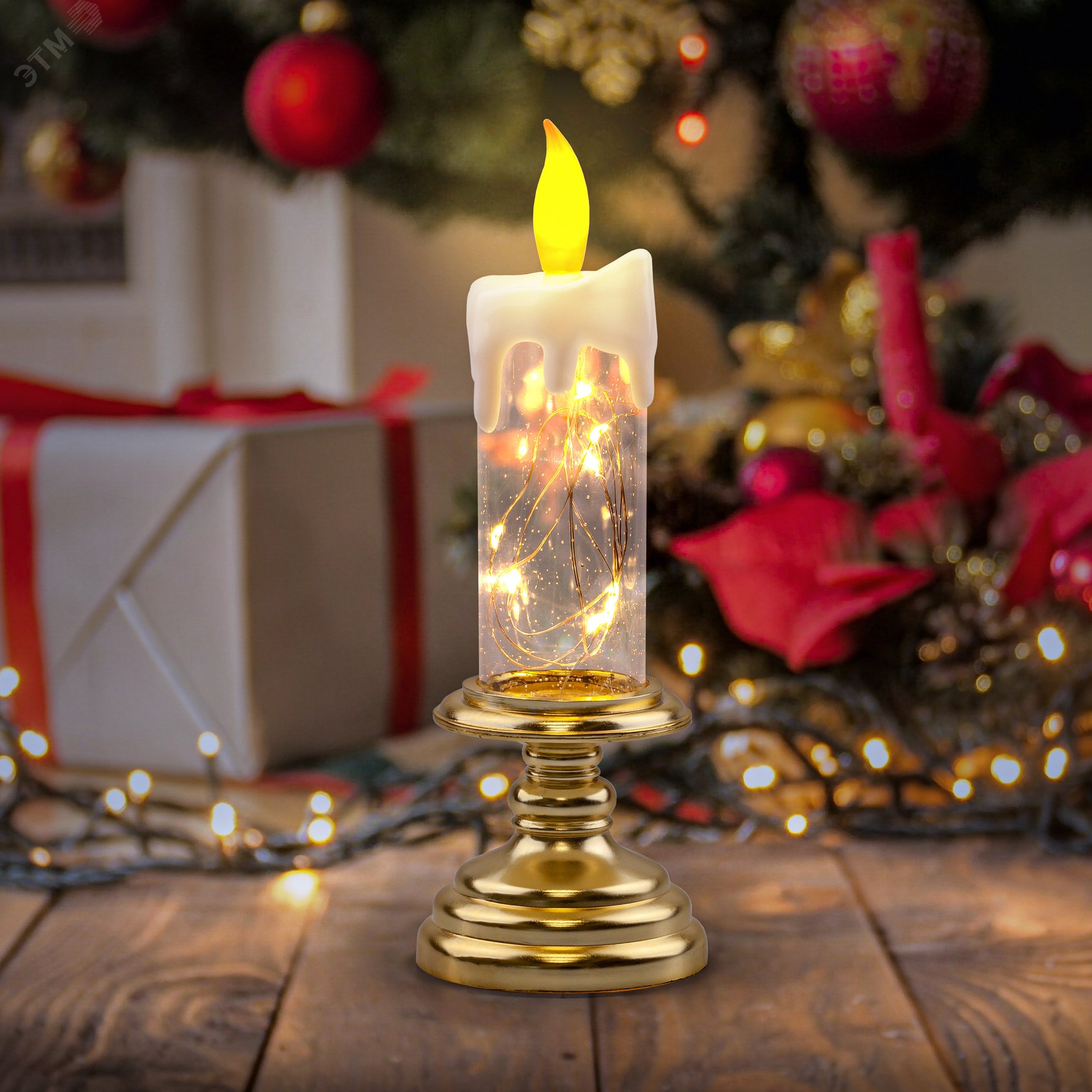 Светильник декоративный новогодний Свеча, теплый белый, 10 LED, h 20 см, 2*ААА, IP20 Б0051934 ЭРА