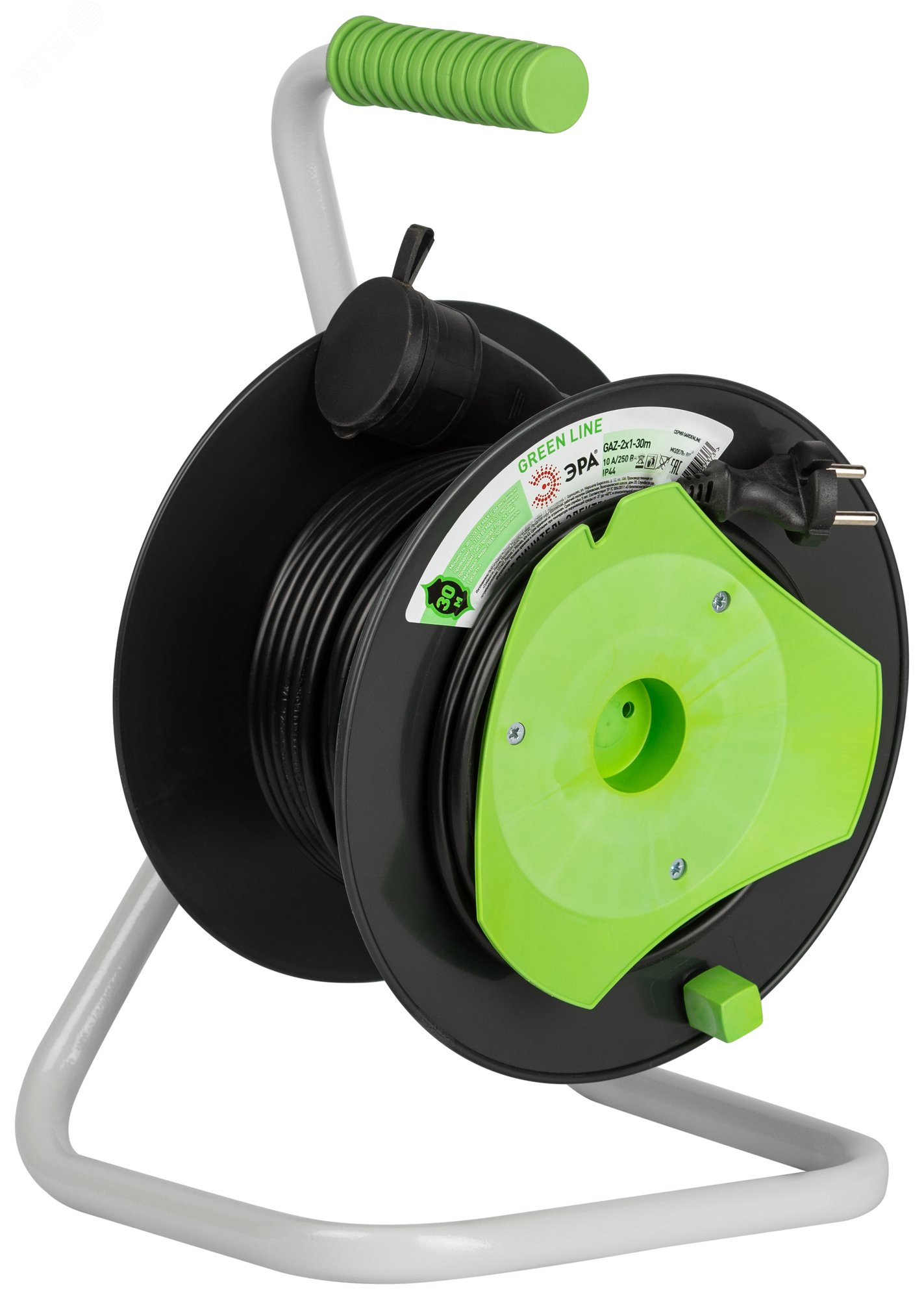 Изображение товара Удлинитель силовой GREEN LINE GAZ-2x1-30m на пластиковой катушке 1 розетка без заземления