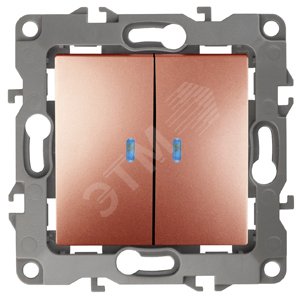 Изображение товара Выключатель двухклавишный скрытого монтажа с подсветкой медь 10А 250В ЭРА 12-1105-14