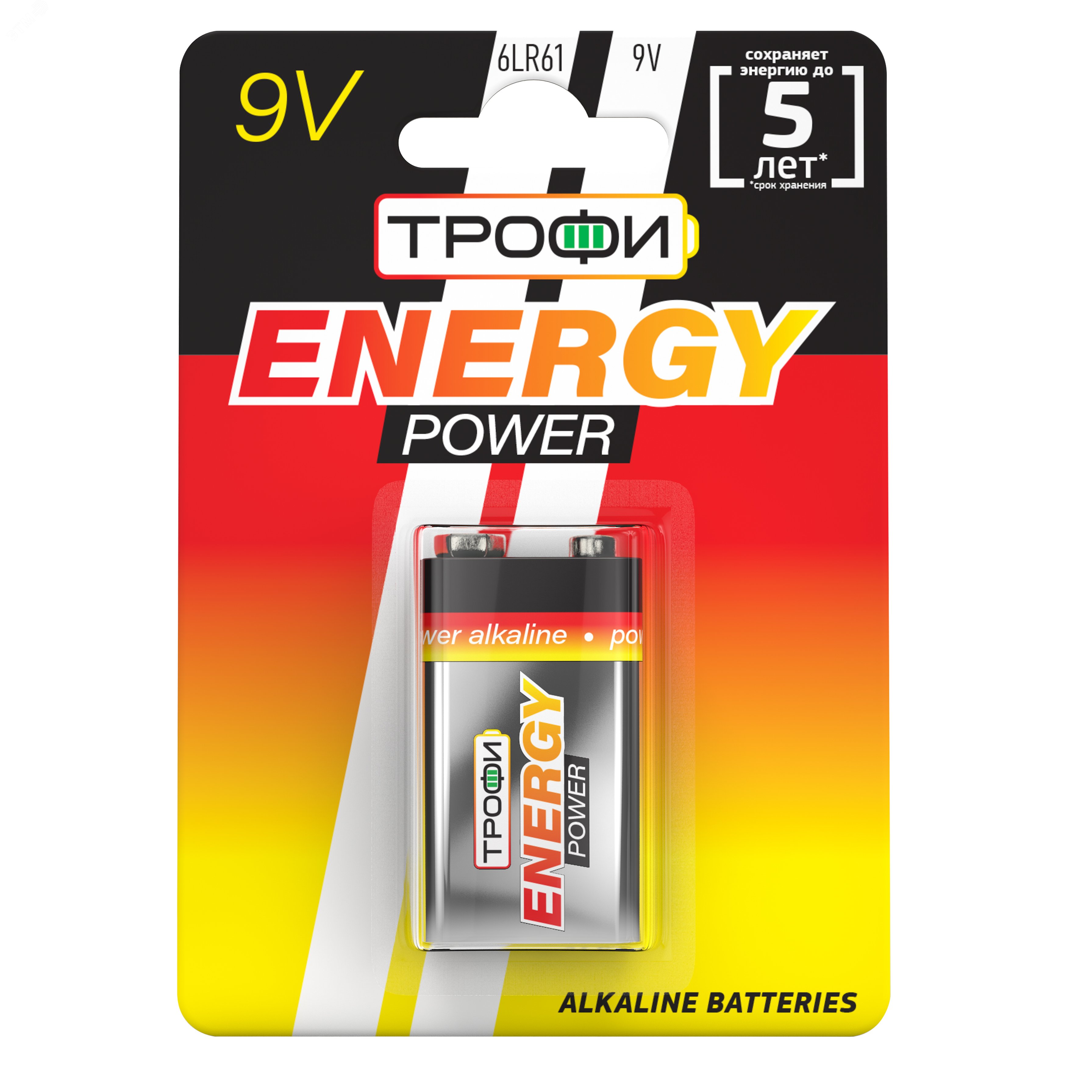 Батарейка Трофи 6LR61-1BL ENERGY POWER Alkaline (12/96/6144) C0034928 ЭРА - превью 2