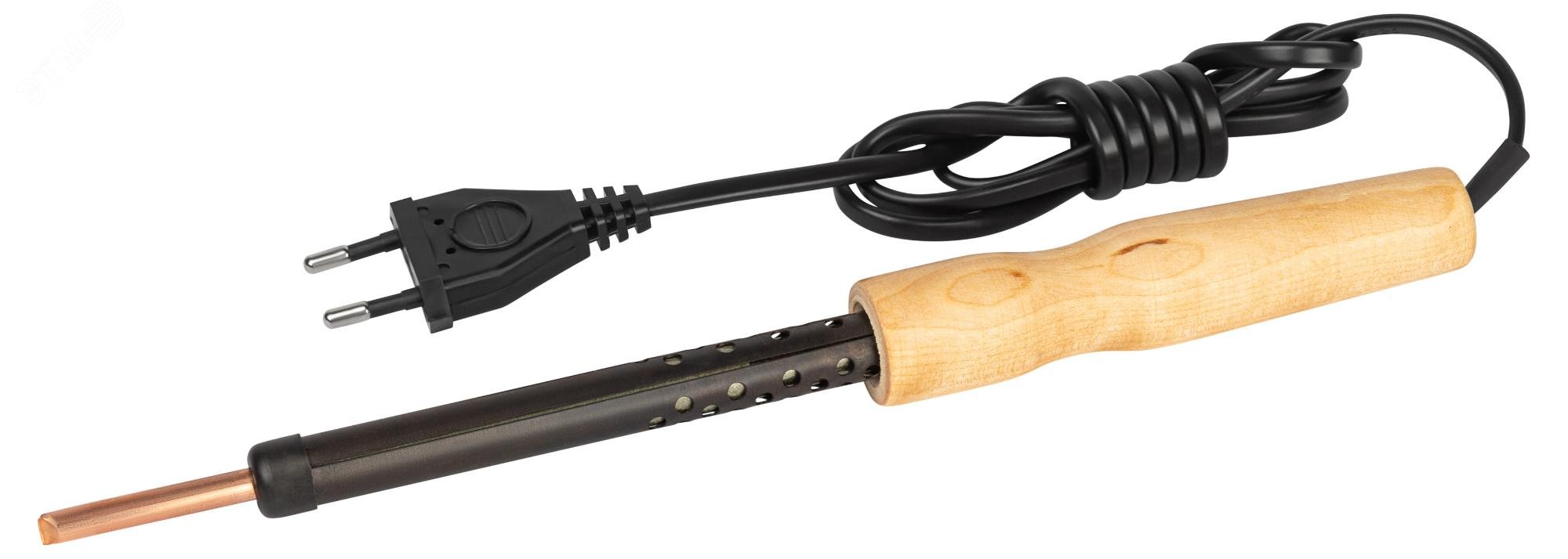 Изображение товара Паяльник ЭПЦН 40 Вт с деревянной рукояткой 230 В для пайки электроники и проводов