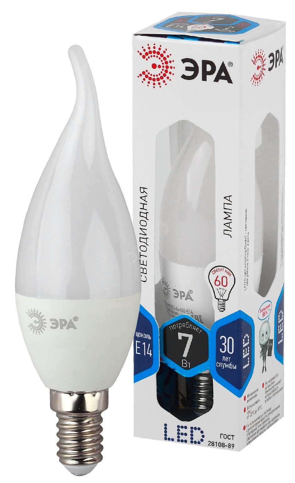 Лампа светодиодная LED 7 Вт 560Лм 4000К свеча на ветру нейтральный E14 170-265В LED BXS-7W-840-E14 Standart