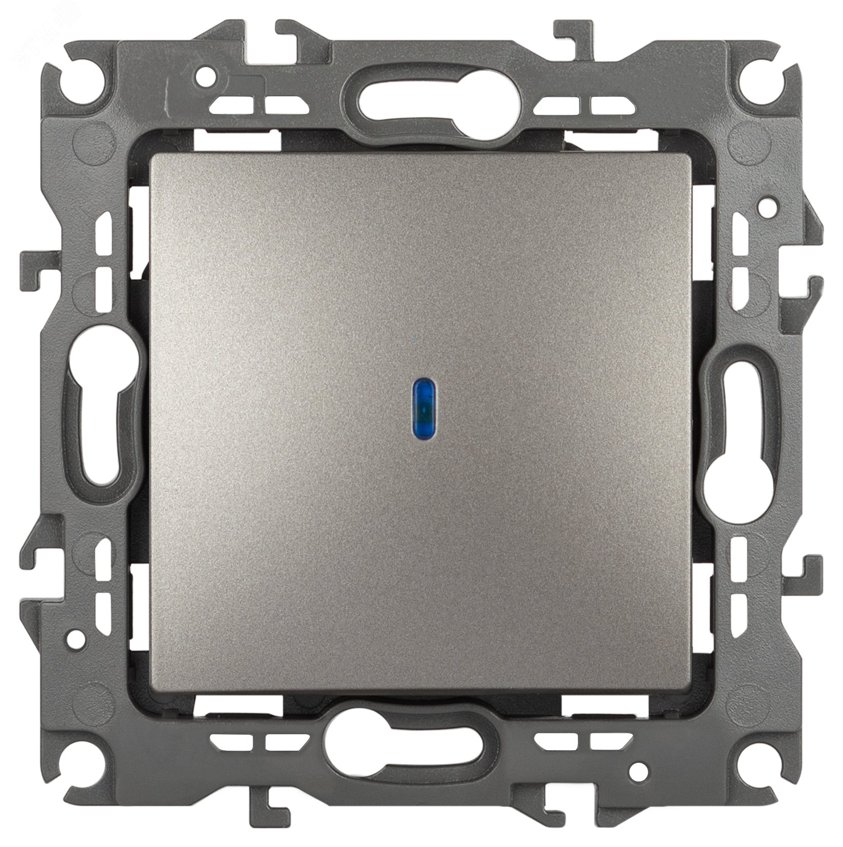 Изображение товара Выключатель одноклавишный с подсветкой серия Эра 12 10А 250В титан автоматические безвинтовые