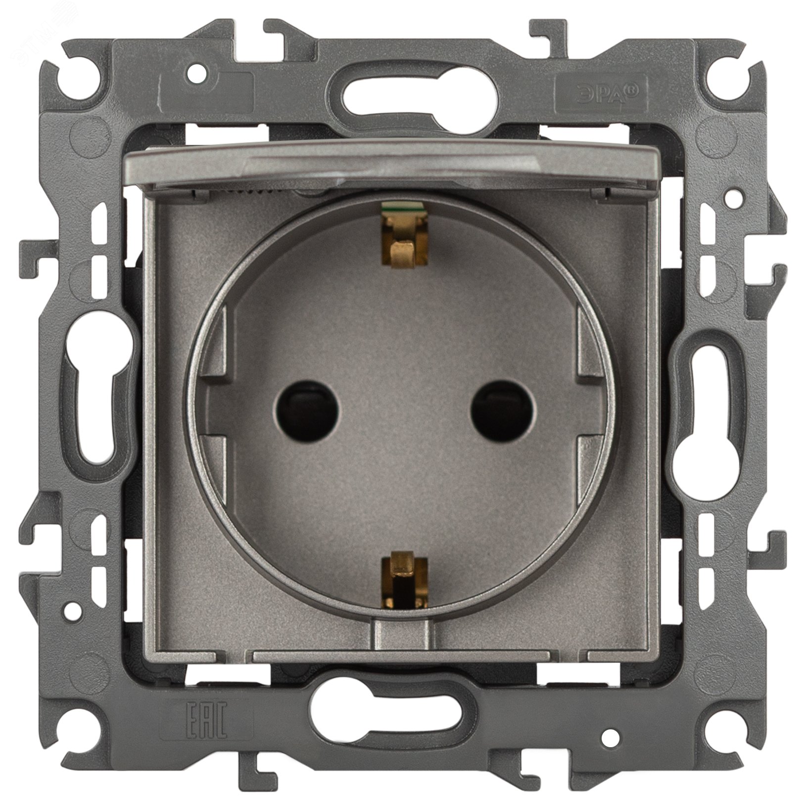 Изображение товара Розетка однофазная скрытого монтажа с заземлением IP20 серия Эра 12 16А 250В титан