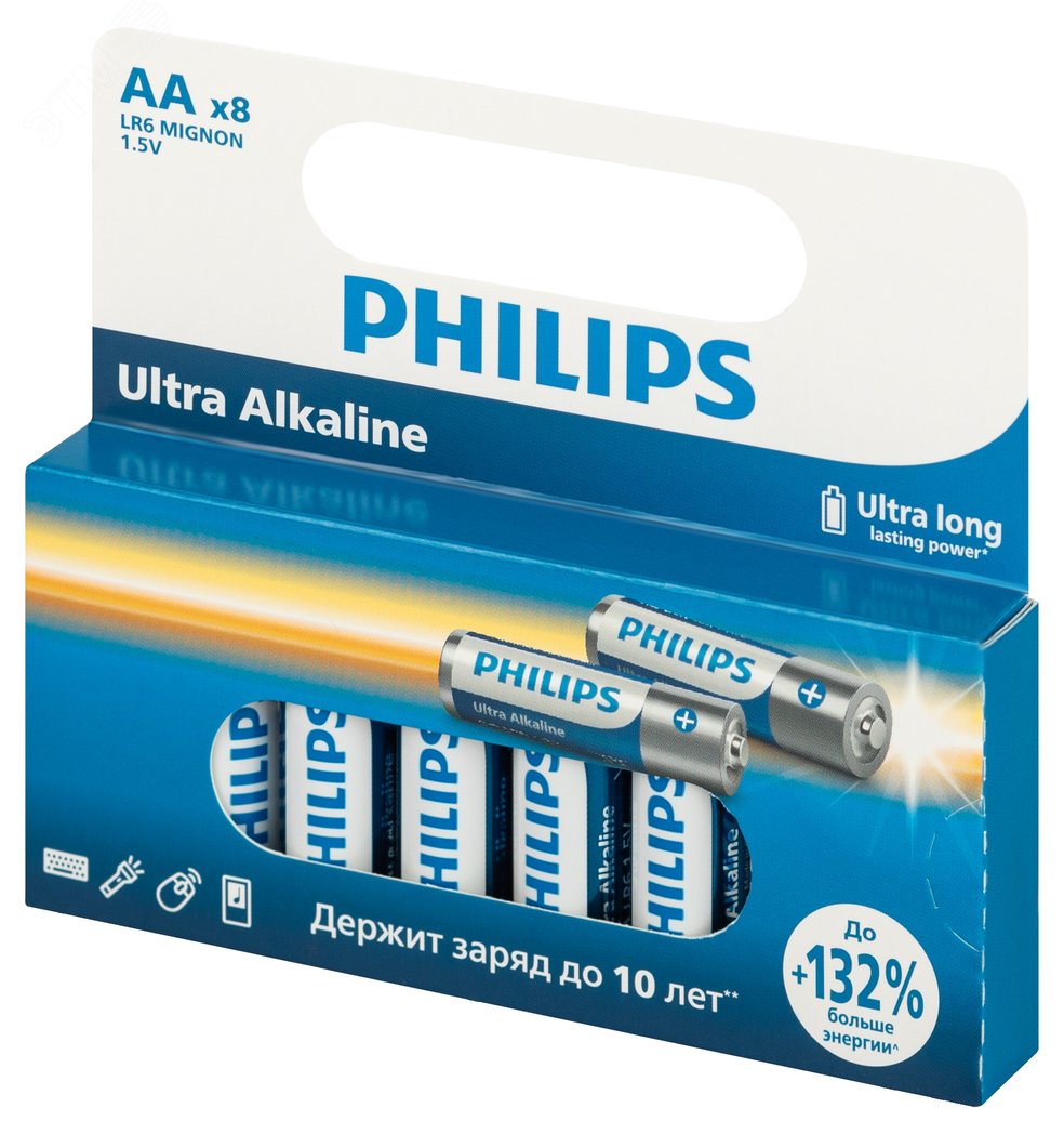 Изображение товара Алкалиновый элемент питания LR6E8W/51 AA 1 5V 8 шт Ultra мощные щелочные батарейки
