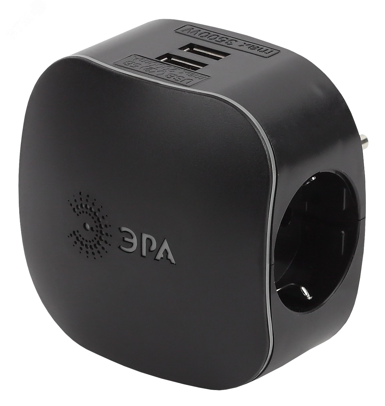 Изображение товара Тройник 3 гнезда 220V USB 2100mA заземление шторки черный