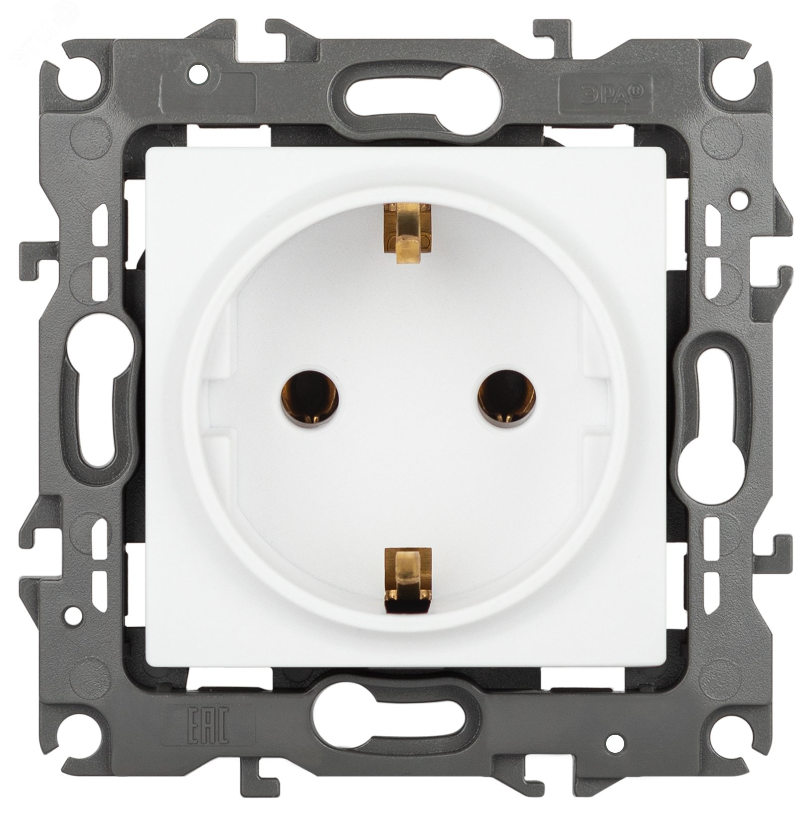 Изображение товара Розетка однофазная скрытого монтажа Эра 12 с заземлением белая IP20 16А