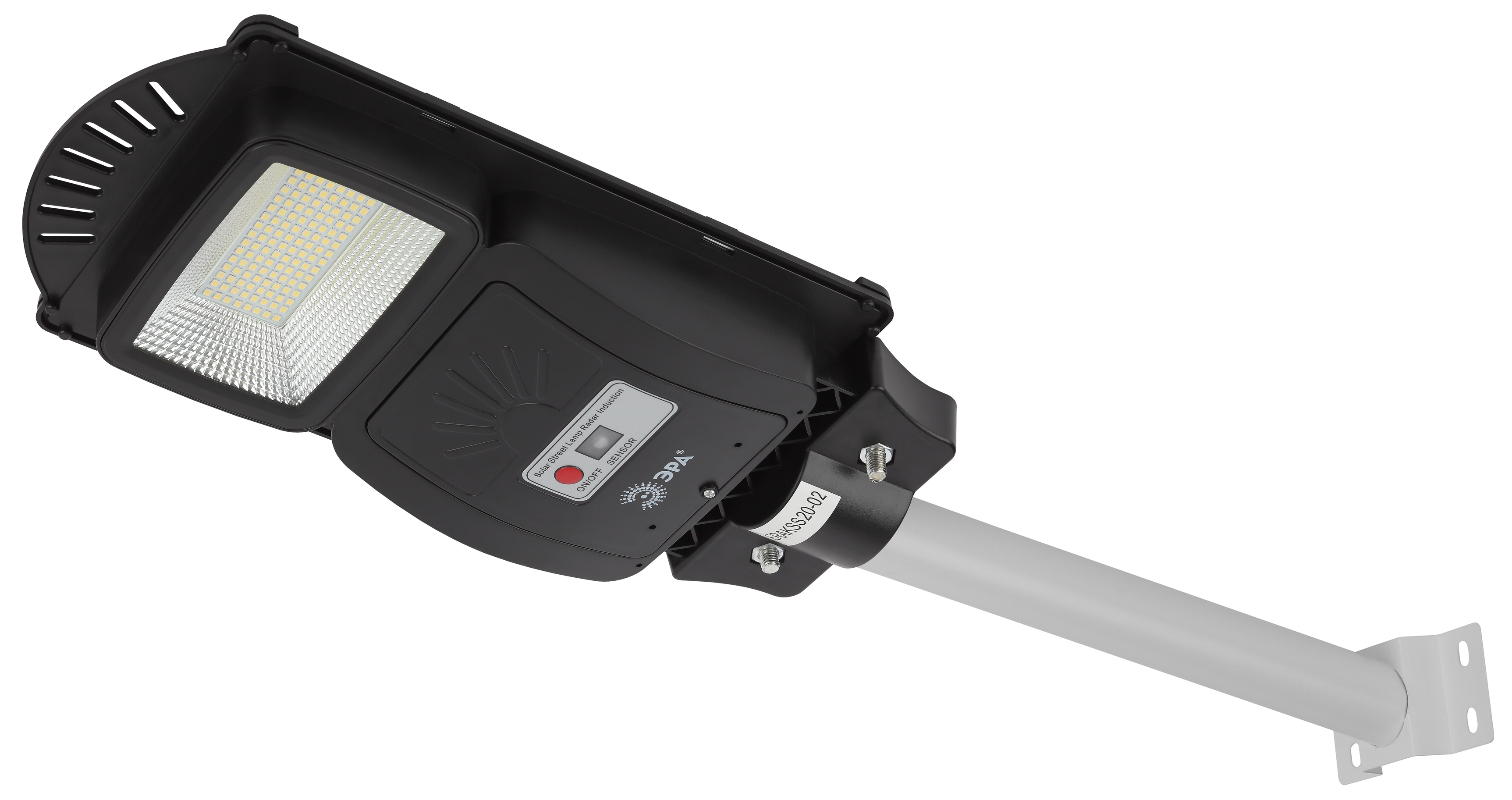 Светильник консольный на солнечной батарее, SMD, с кронштейном, 20W, с датчиком движения, ПДУ, 400lm, 5000К, IP65