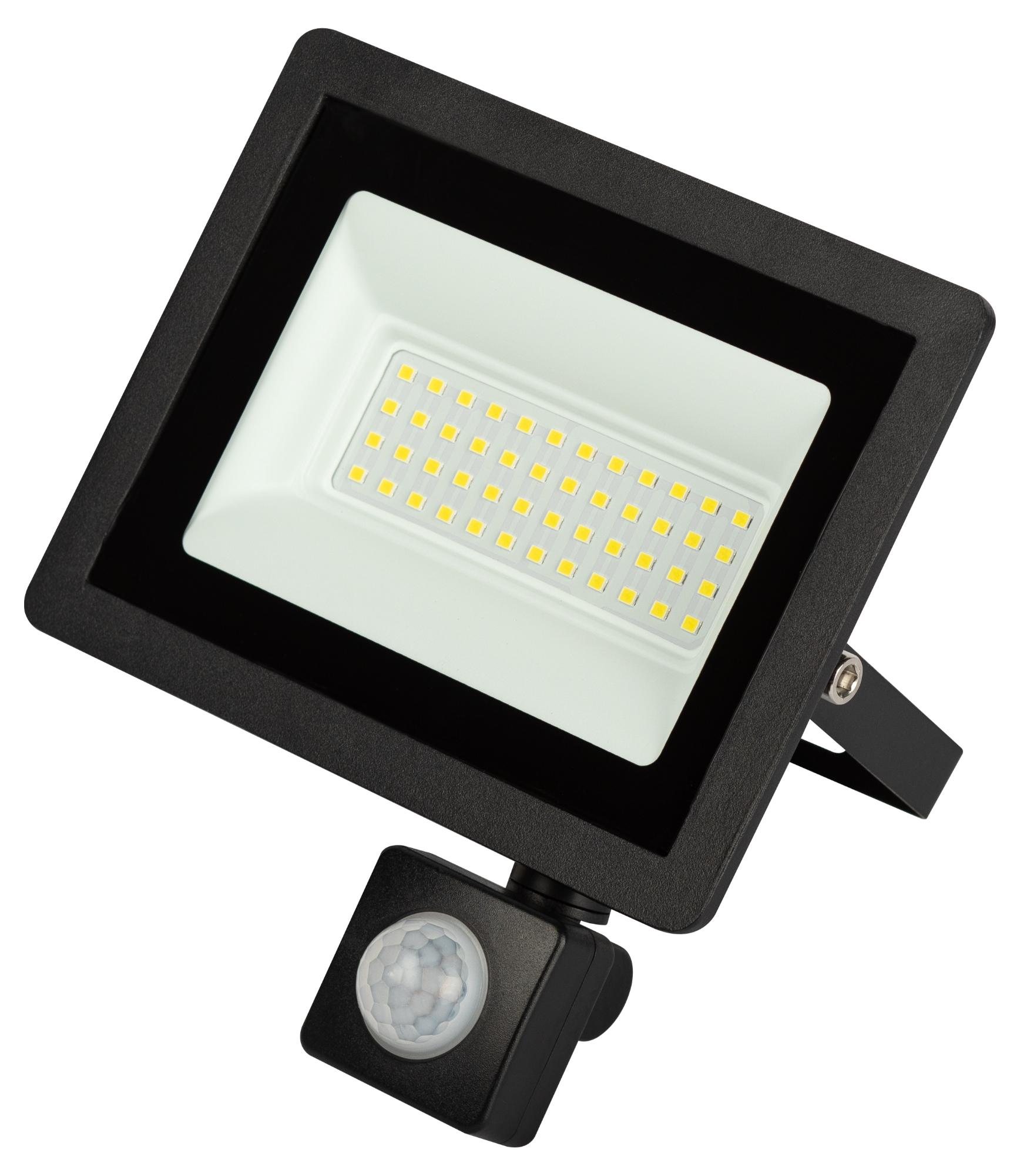 Прожектор светодиодный ДО-50 Вт 6500К 4000 ЛмIP65 200-240В регулируемый ИК-датчик черный 50w холодный корпус LPR-042-2-65K-050