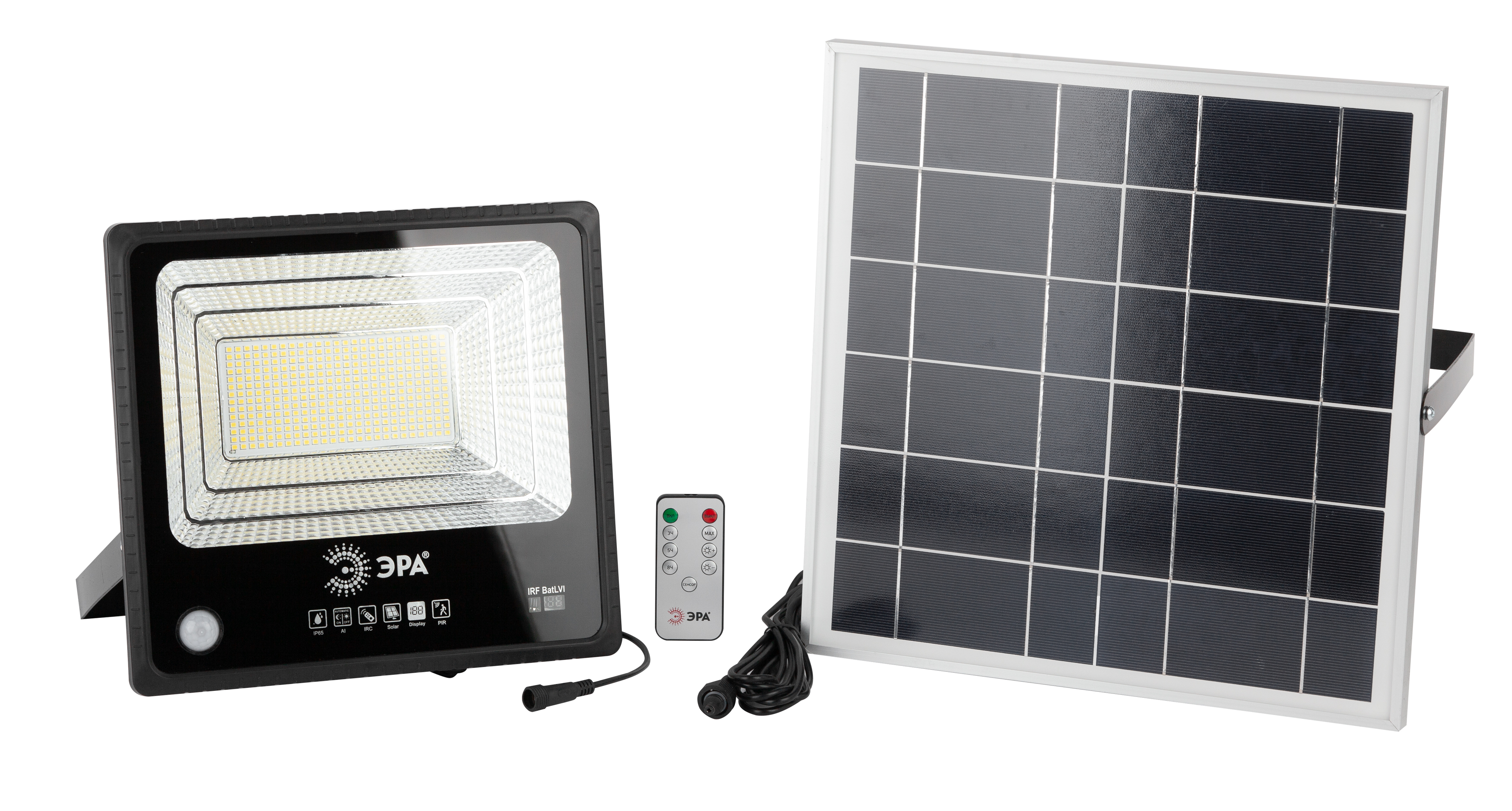 Прожектор светодиодный уличный на солнечных батареях 150W, 1500 Лм, 5000K, с датчиком движения, ПДУ, IP65