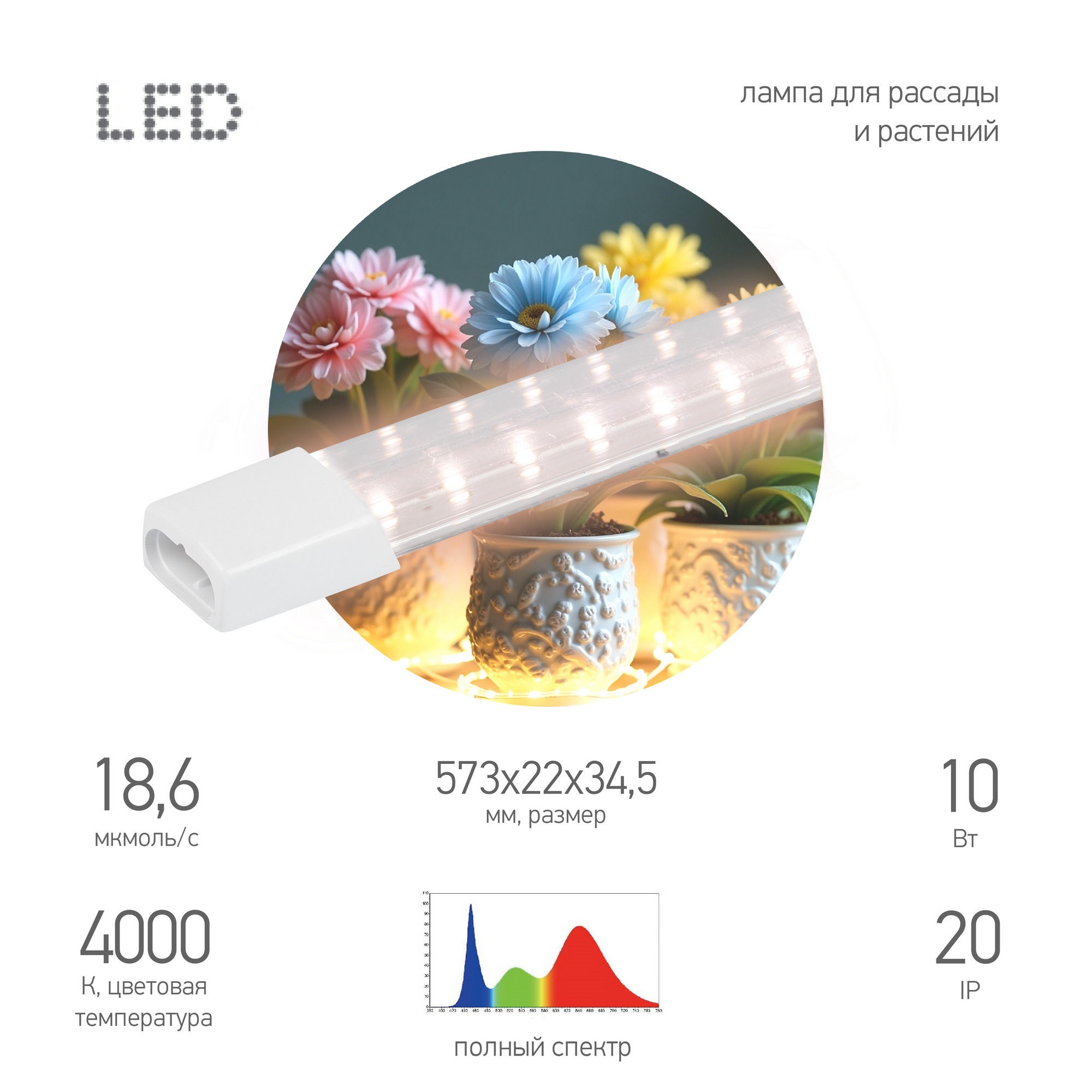 Светильник для растений фитолампа светодиодная линейная FITO-10W-Т5-PFR-Slim-GR полного спектра 10 Вт GREEN LINE