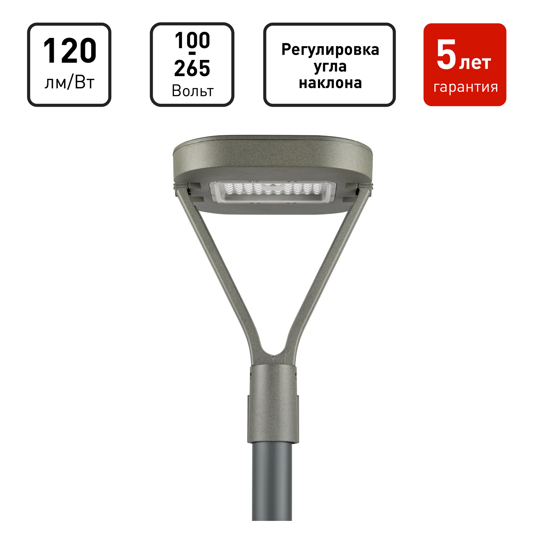 Светильник светодиодный садово-парковый ДСП 50Вт 5000K 6000Лм IP65 КСС Д серый SPP-505-0-50K-050