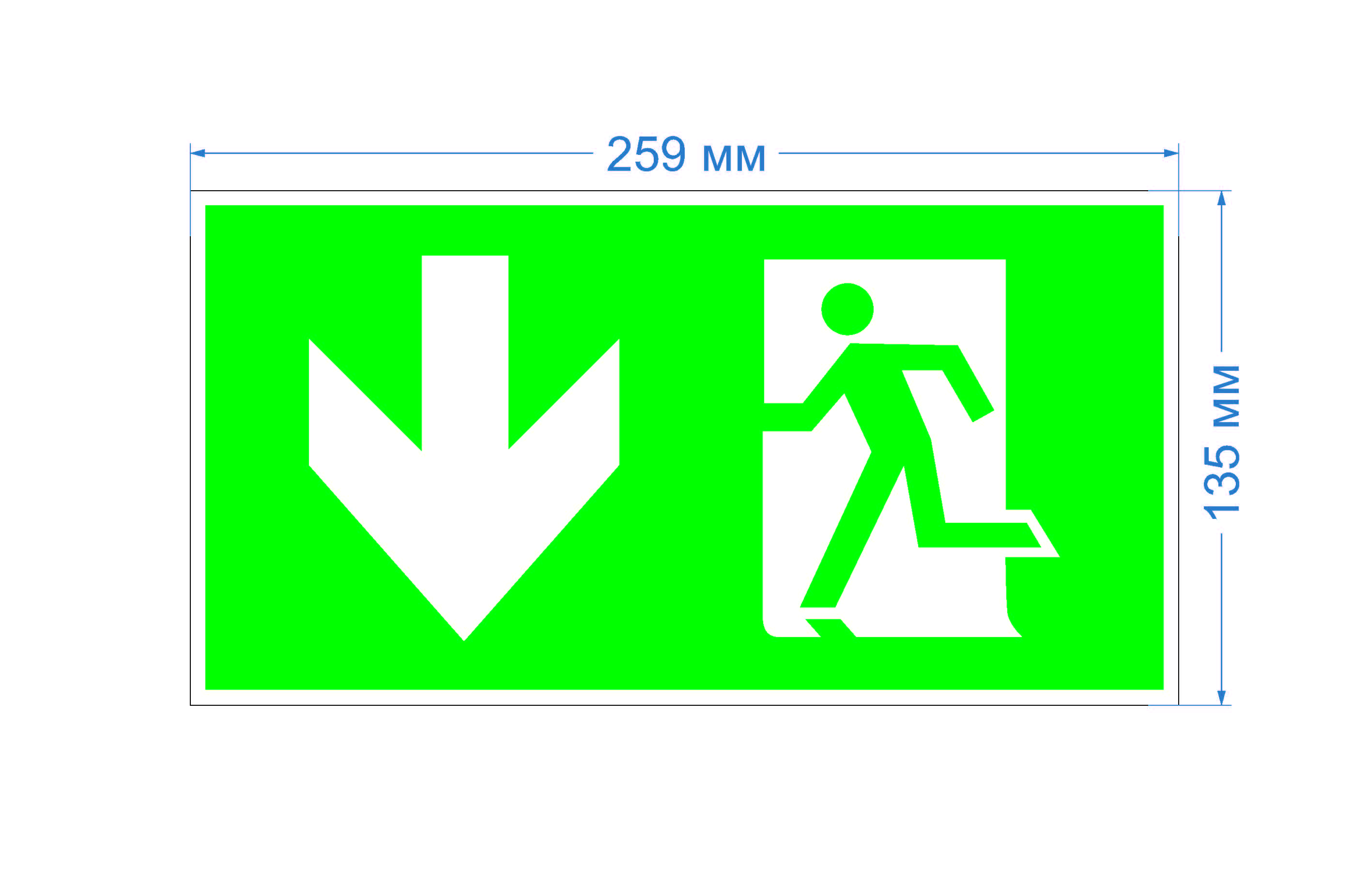 Пиктограмма бэклит зеленая для аварийного светильника SSA-103 ''Человек-стрелка-вниз'' 259x135мм INFO-SSA-118