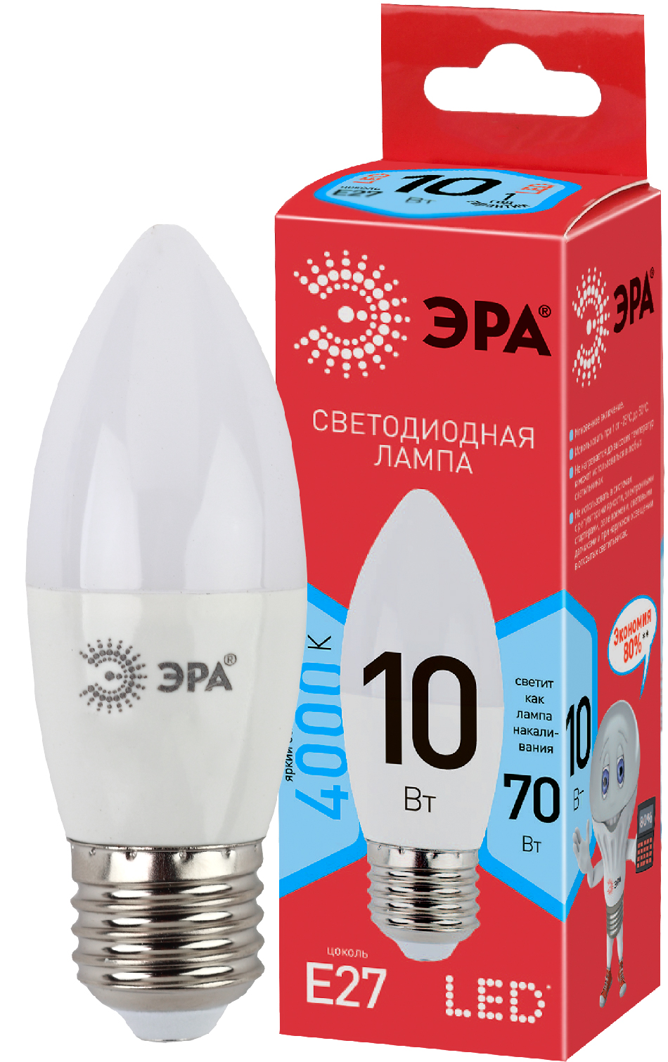 Лампа светодиодная LED 10 Вт 800Лм 4000К свеча нейтральный E27 220-240В LED B35-10W-840-E27 Red Line