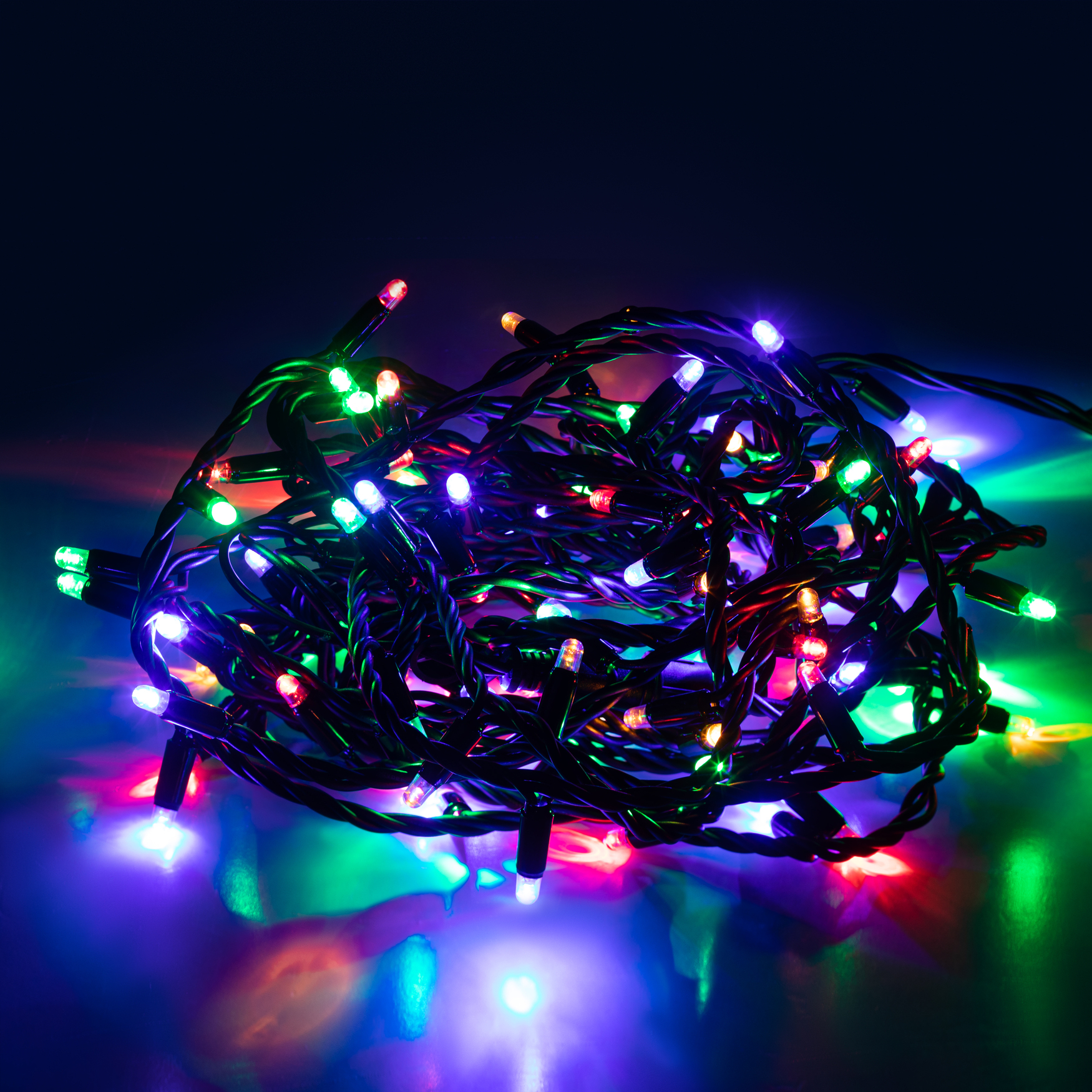 Гирлянда нить светодиодная новогодняя черный ПВХ 10 м мультиколор 100 LED, IP65 ERAPS-PM10