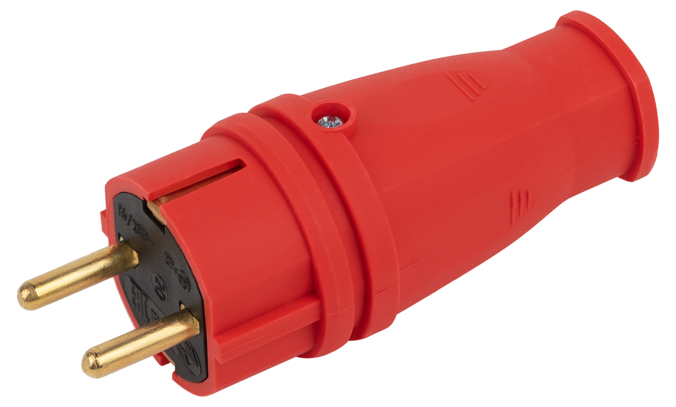 Вилка каучуковая c заземлением 16А IP44 прямая красная VX10-R-IP44