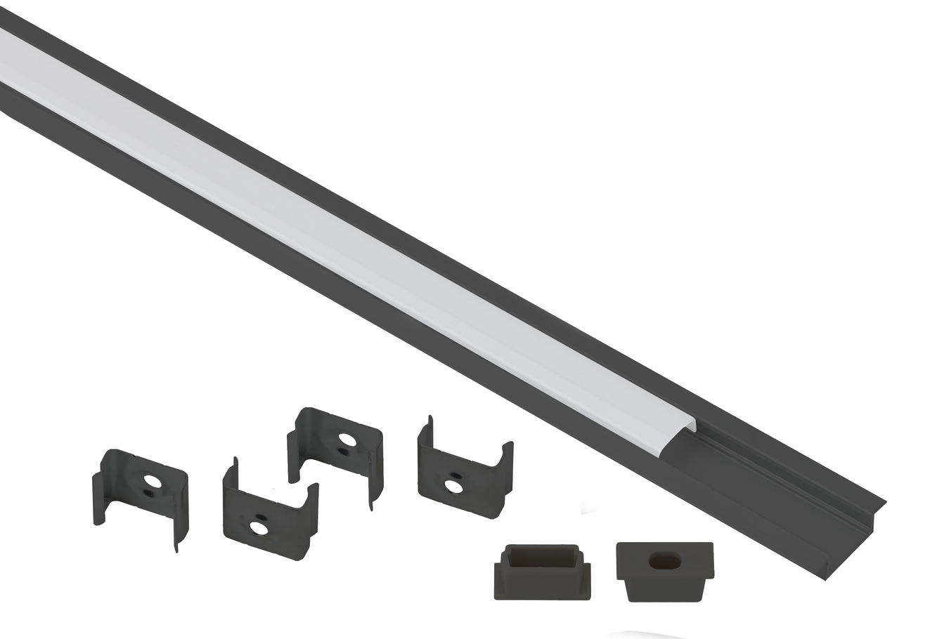 Комплект с врезным анодированным профилем 2206B 22х6мм, 2м, черный САВ251