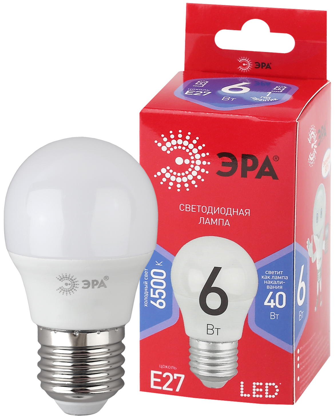 Лампа светодиодная LED 6 Вт 480Лм 6500К шар холодный E27 220-240В LED P45-6W-865-E27 Red Line