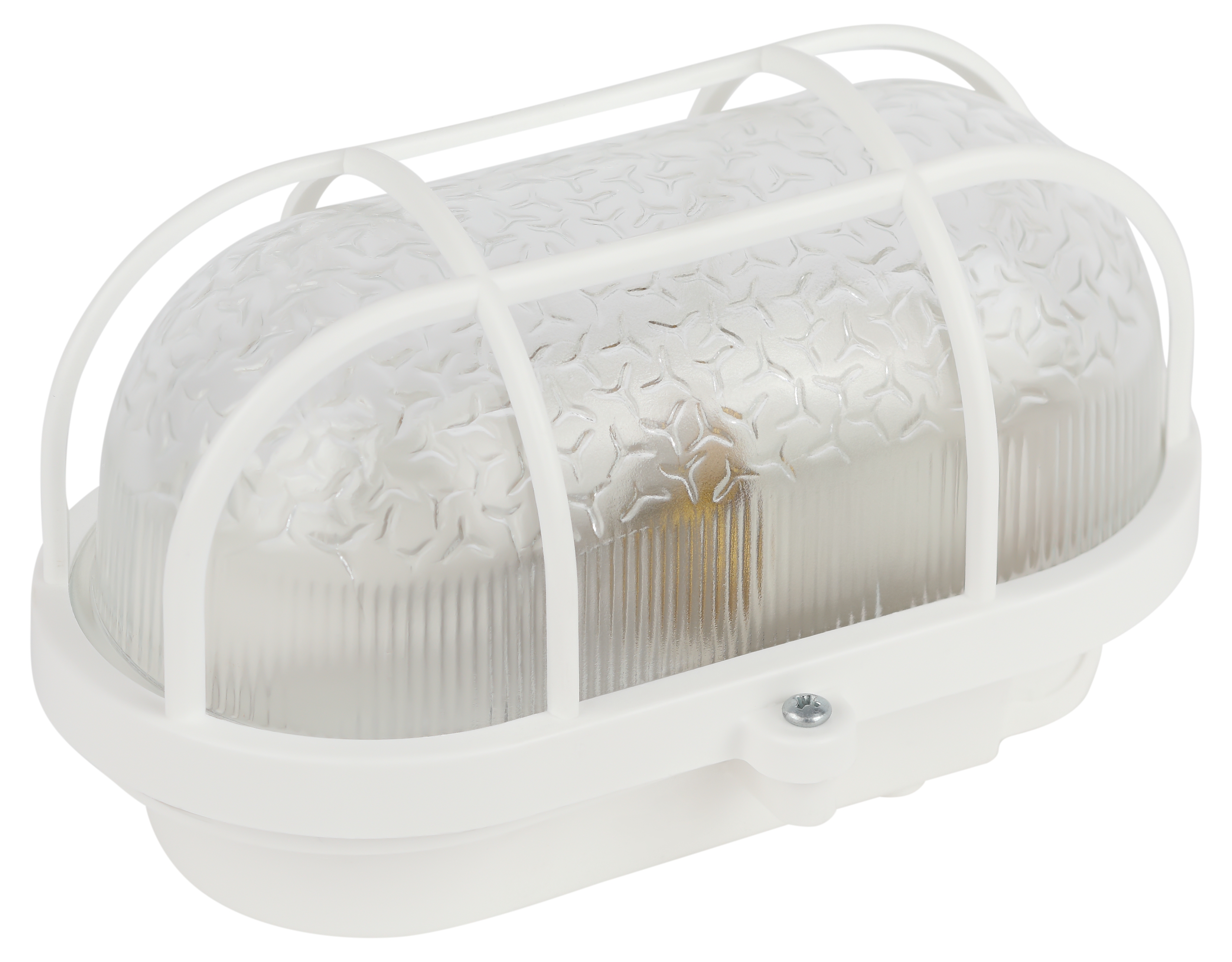 Светильник с решеткой Евро пластик/стекло IP53 E27 max 60 Вт 184х115х90 овал белый НБП 01-60-002