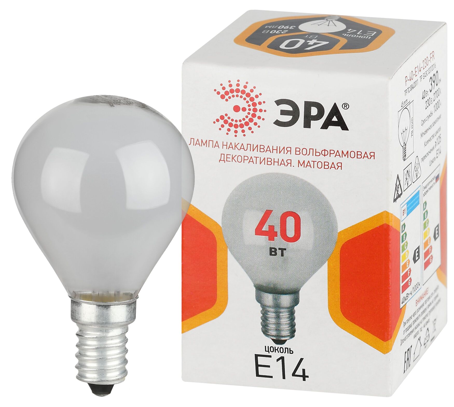 Лампа накаливания P-40-E14-230-FR 40Вт 230В шар матовый цветная коробка Е14