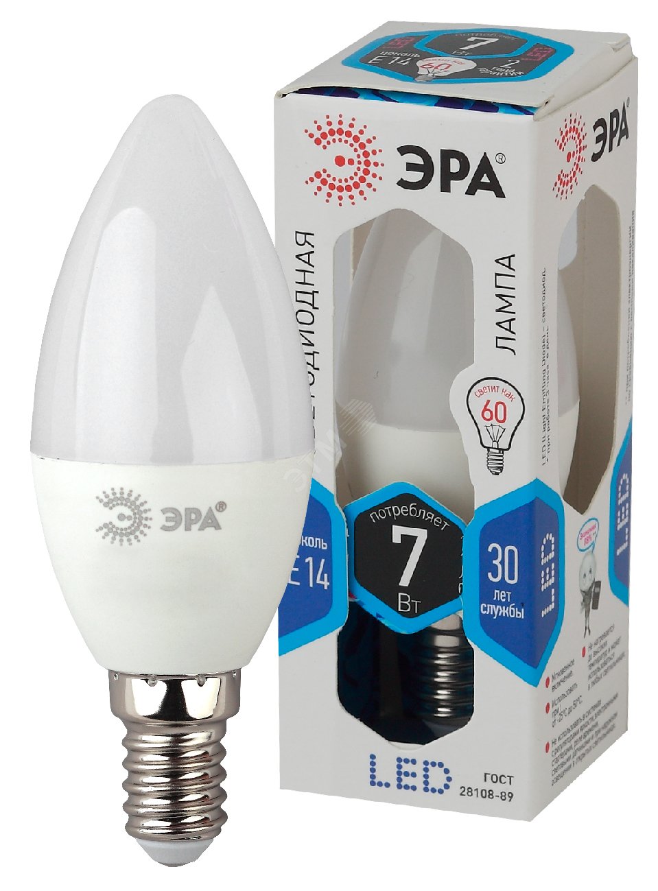 Лампа светодиодная LED B35-7W-840-E14 (диод, свеча, 7Вт, нейтр, E14) Б0020539 ЭРА - превью