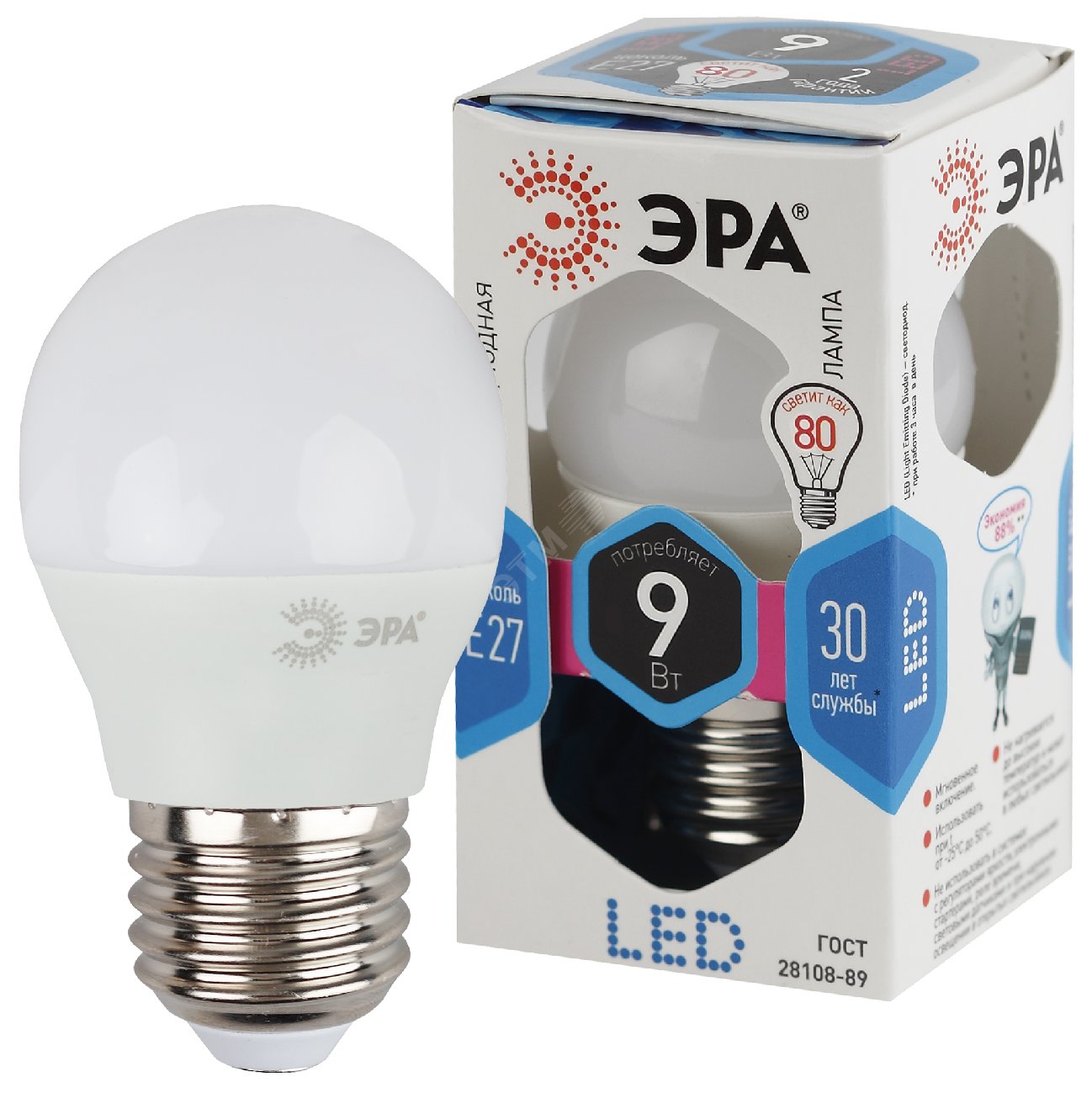 Лампа светодиодная Е27 9Вт шар нейтральный STD LED P45-9W-840-E27 E27 ...