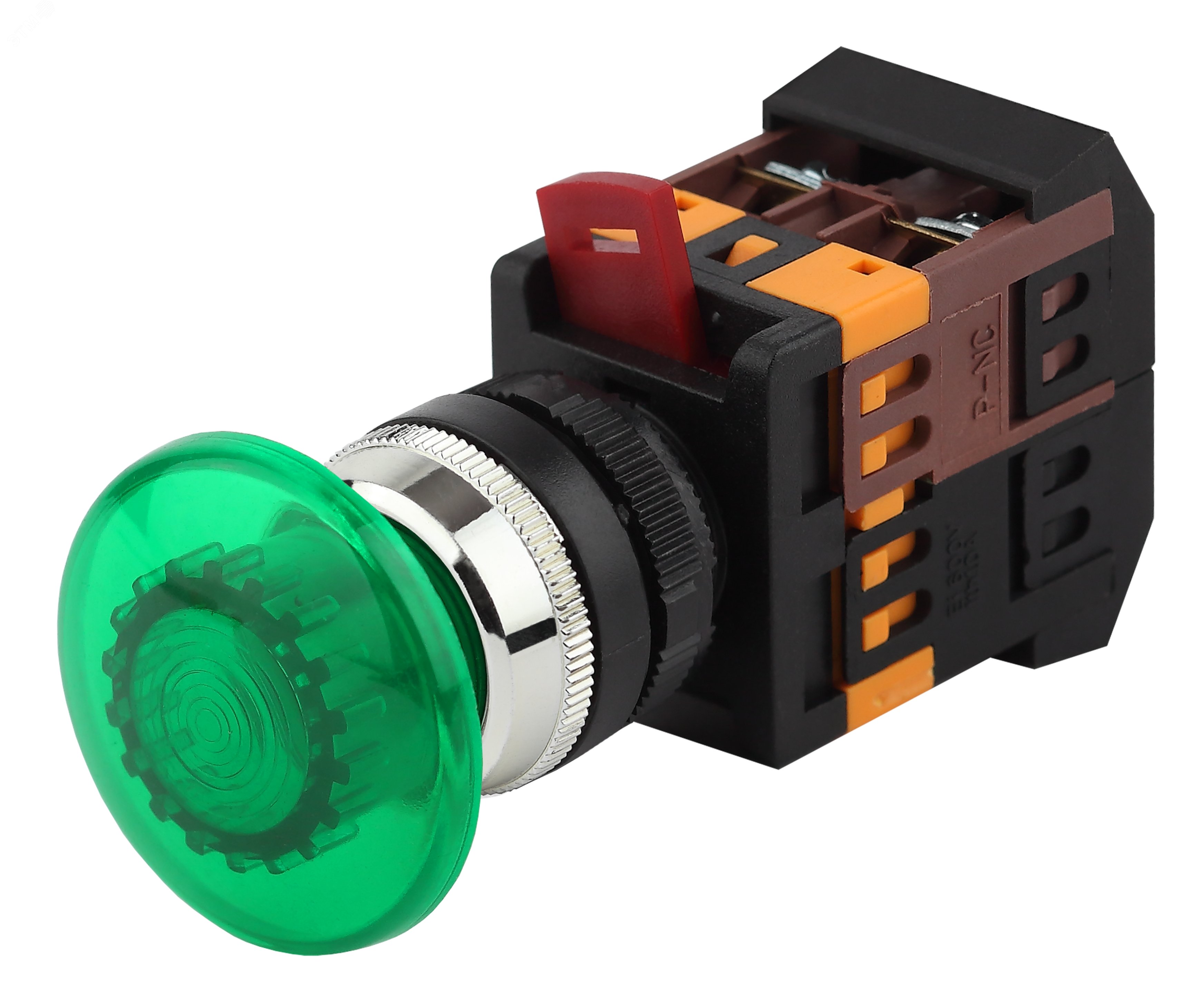 Изображение товара Кнопка AELA22 ''Грибок'' зеленый d22мм неон/240В 1з+1р (шт)