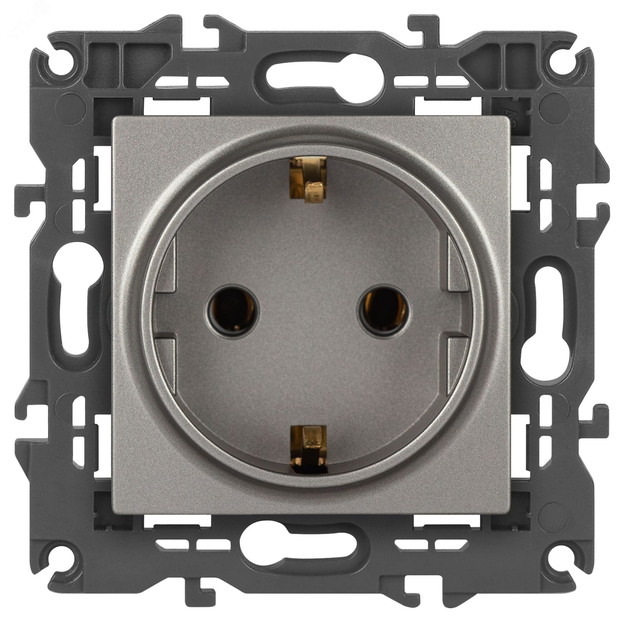 Изображение товара Розетка однофазная скрытого монтажа, в рамку с заземлением без шторок титан 16А 250В IP20 автоматические (безвинтовые) зажимы 14-2101-16 Эра Elegance (шт)