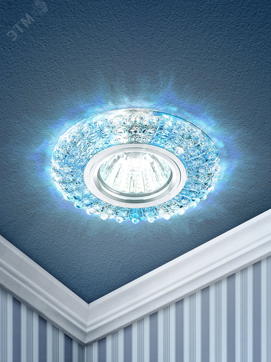 Точечный светильник декор cо светодиодной подсветкой (голубой+белый), DK LD2 SL/BL+WH прозрачный Б0019200 ЭРА - превью 4