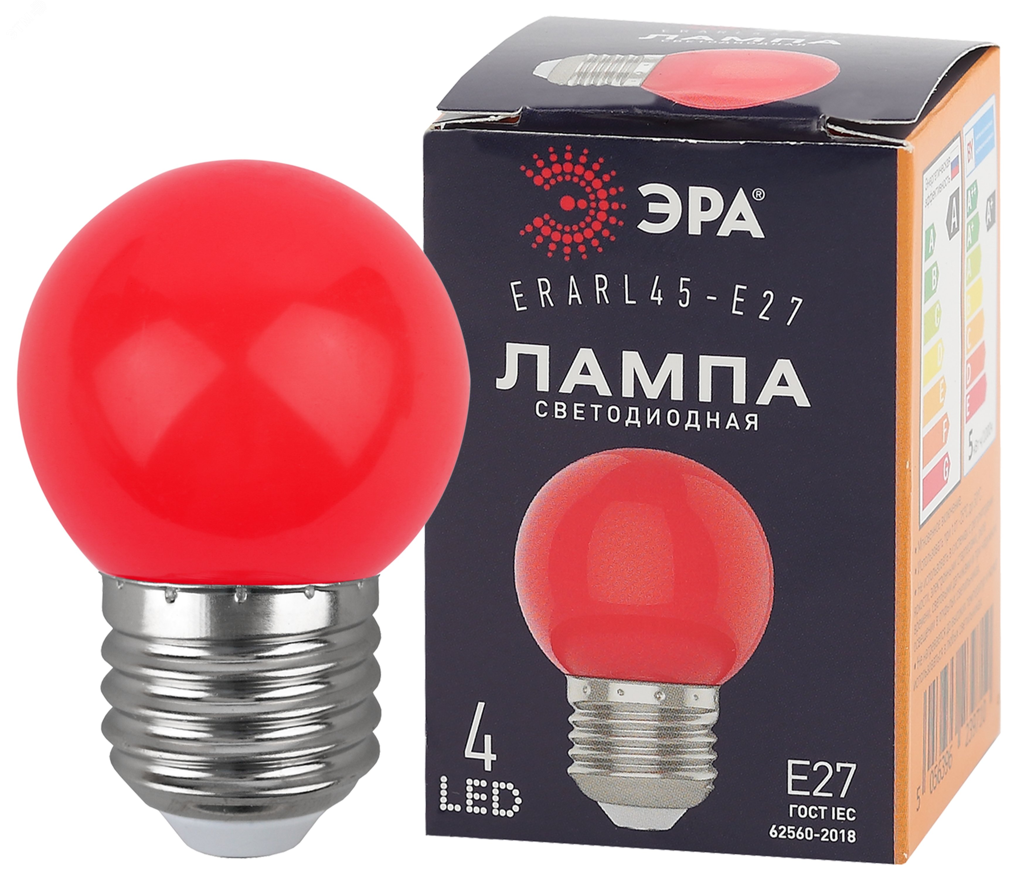 Изображение товара Лампа светодиодная декоративная LED 1 Вт 10Лм 3000К шар красный, белт-лайт E27 220-240В ERARL45-E27 (шт)