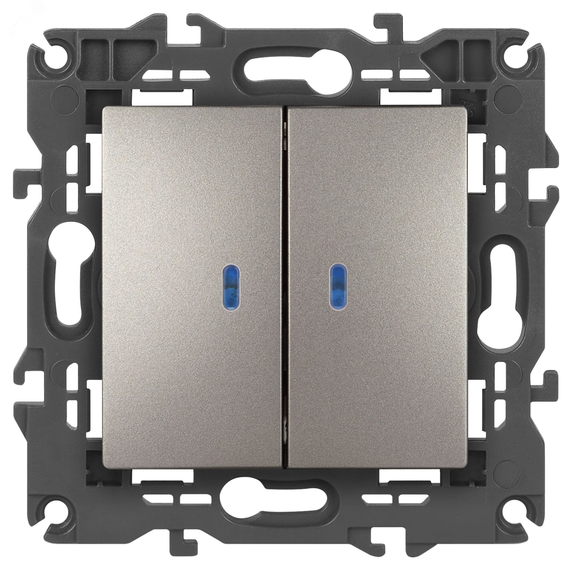 Изображение товара Двухклавишный выключатель Эра Elegance с подсветкой титан 10А 250В