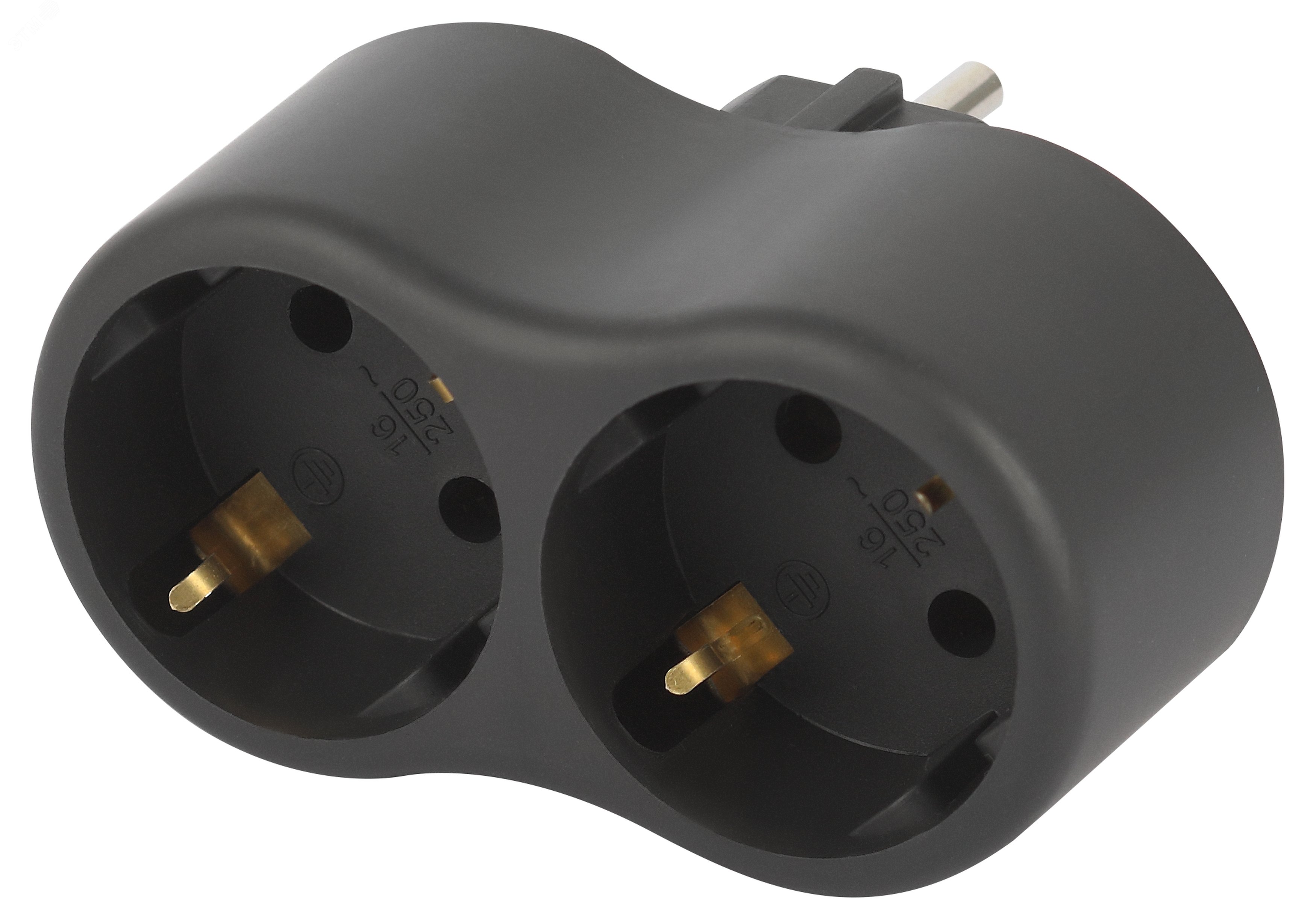 Изображение товара Разветвитель электрический на 2 розетки с заземлением 16А черный SPx-2e-B