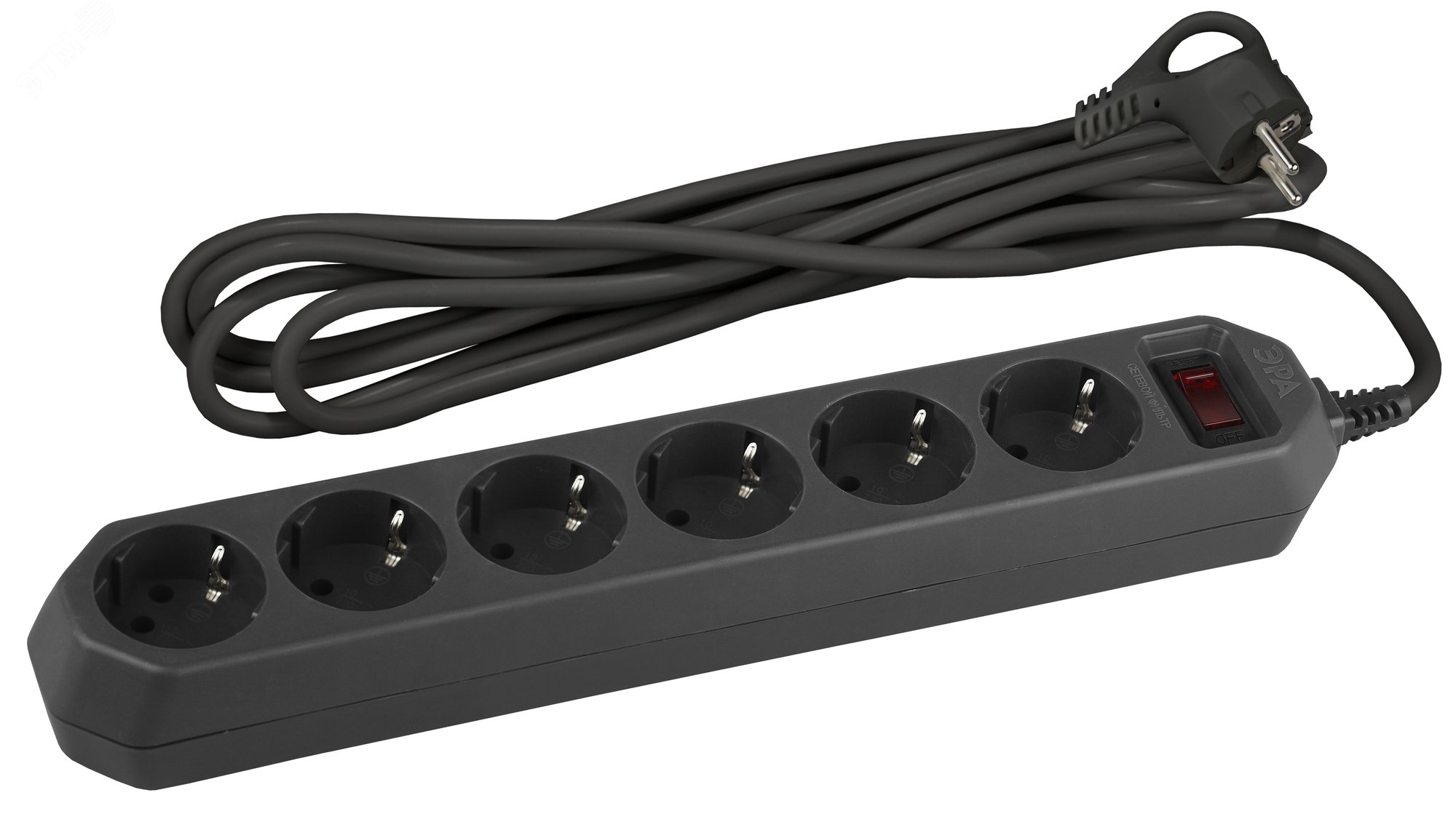 Изображение товара Сетевой фильтр ЭРА USF-6es-5м-B с 6 розетками и заземлением 5 метров черный