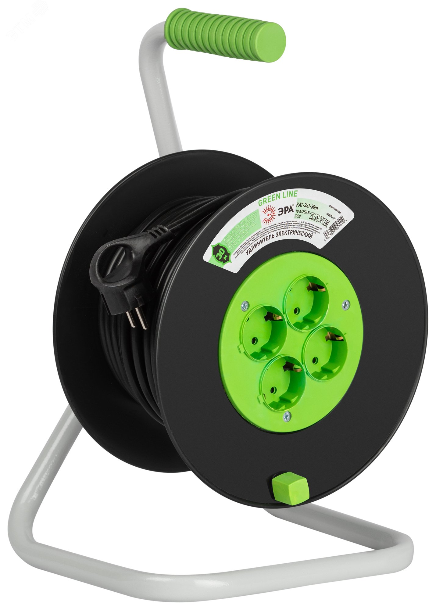 Изображение товара Удлинитель силовой на катушке 4 розетки 30м ЭРА GREEN LINE