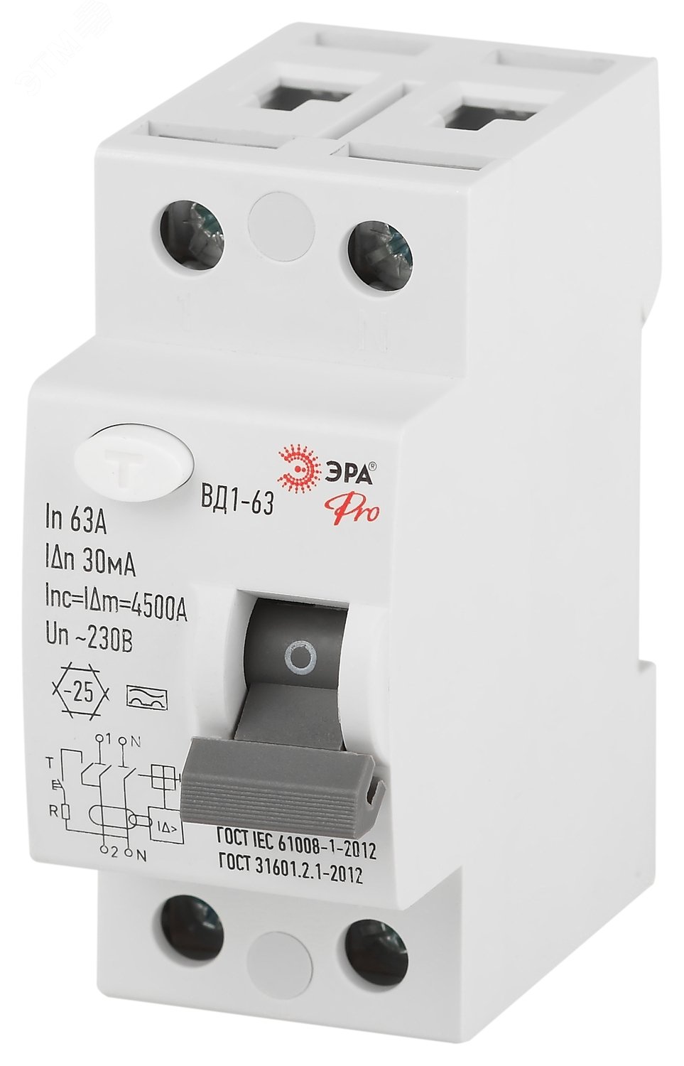 Изображение товара УЗО PRO VD12EM63A30 ВД1-63 4,5кА 2P 63А 30мА тип A электромеханическое