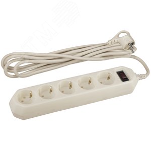 Изображение товара Сетевой фильтр ЭРА USF-5es-5m-I с 5 гнездами и кабелем 5 м защитой от короткого замыкания