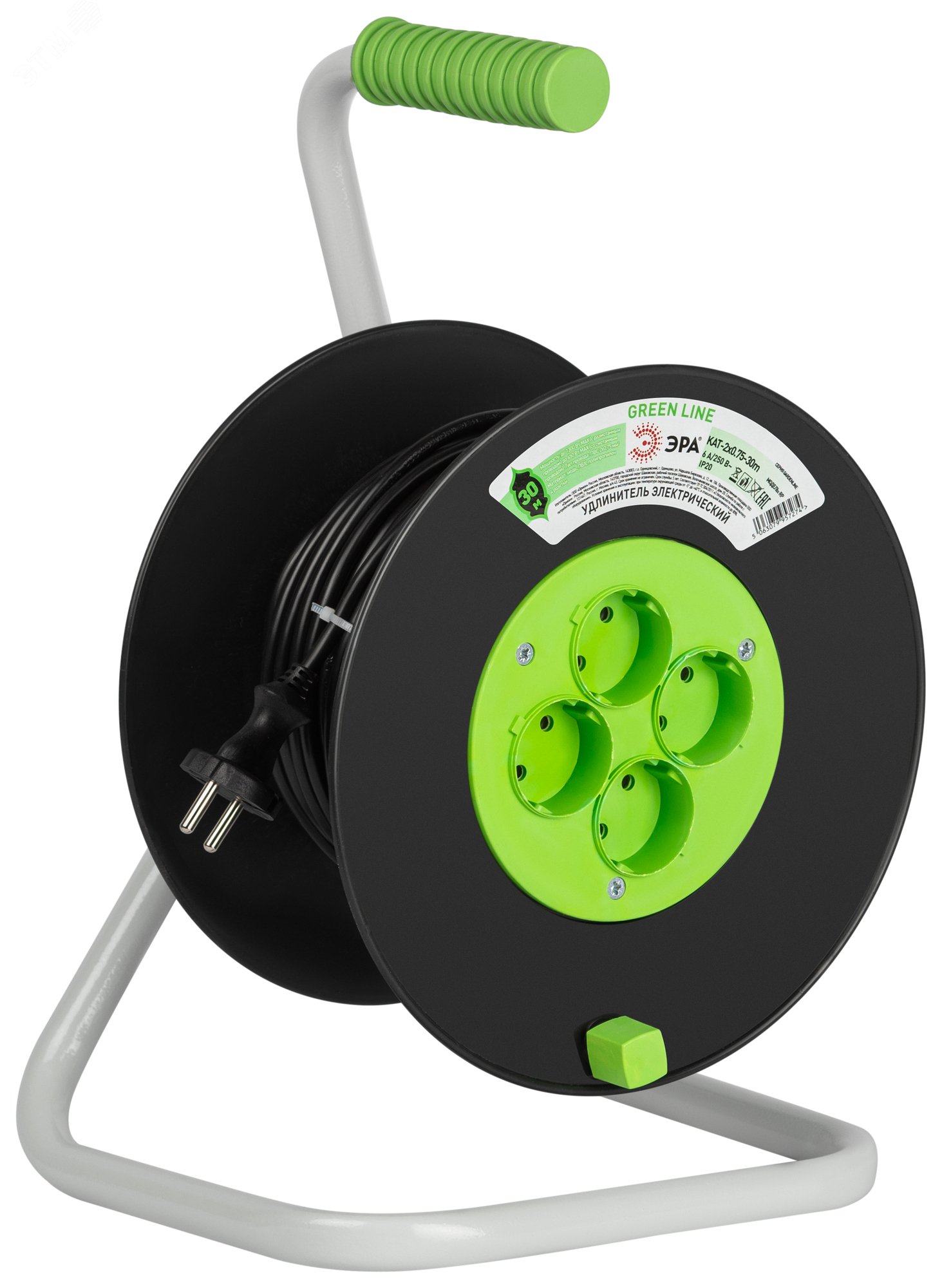 Изображение товара Удлинитель силовой Green Line ЭРА на катушке 30м 4 розетки без заземления