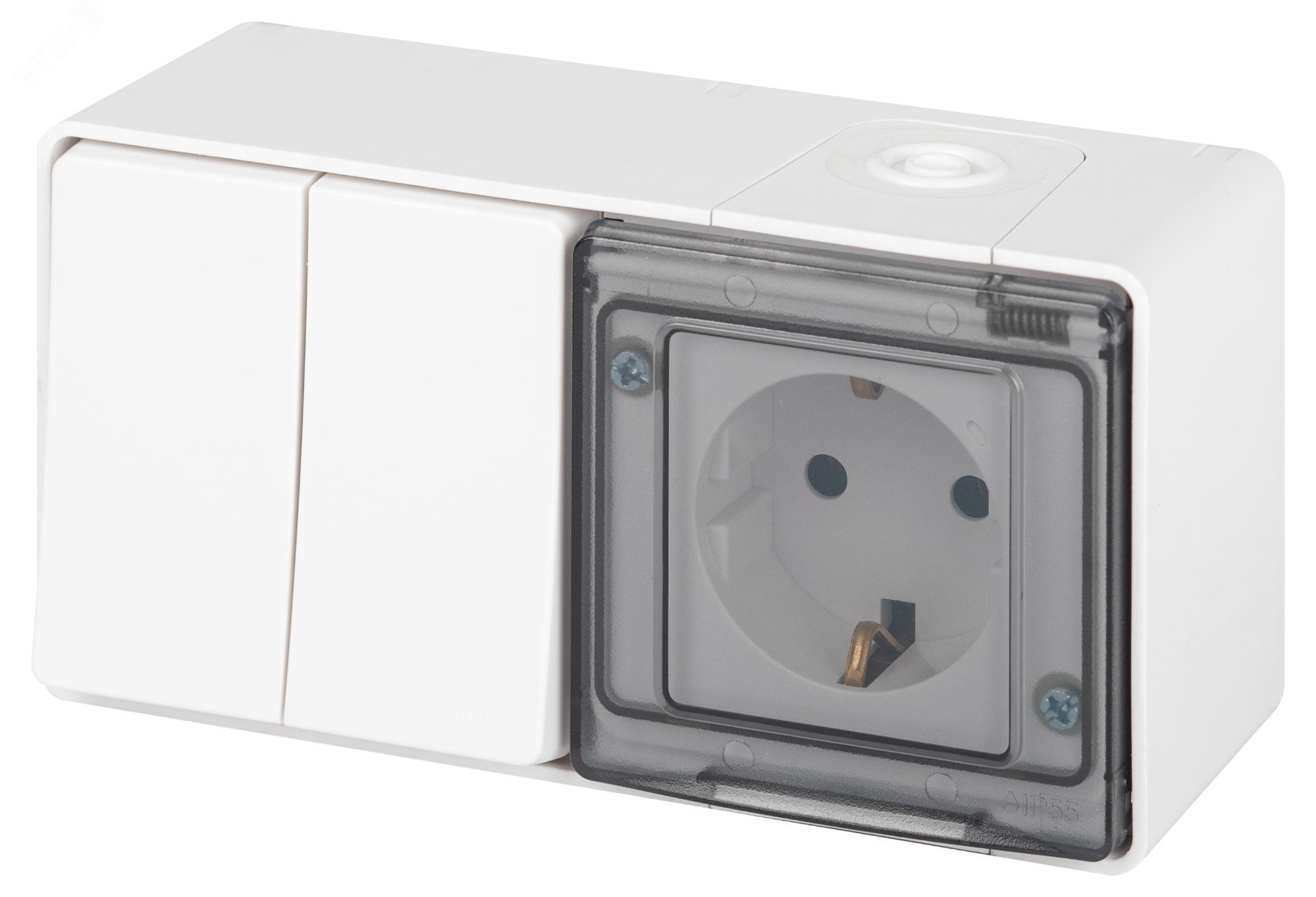 Изображение товара Блок розетка с выключателем Эра Эксперт белый 16A 250В IP55