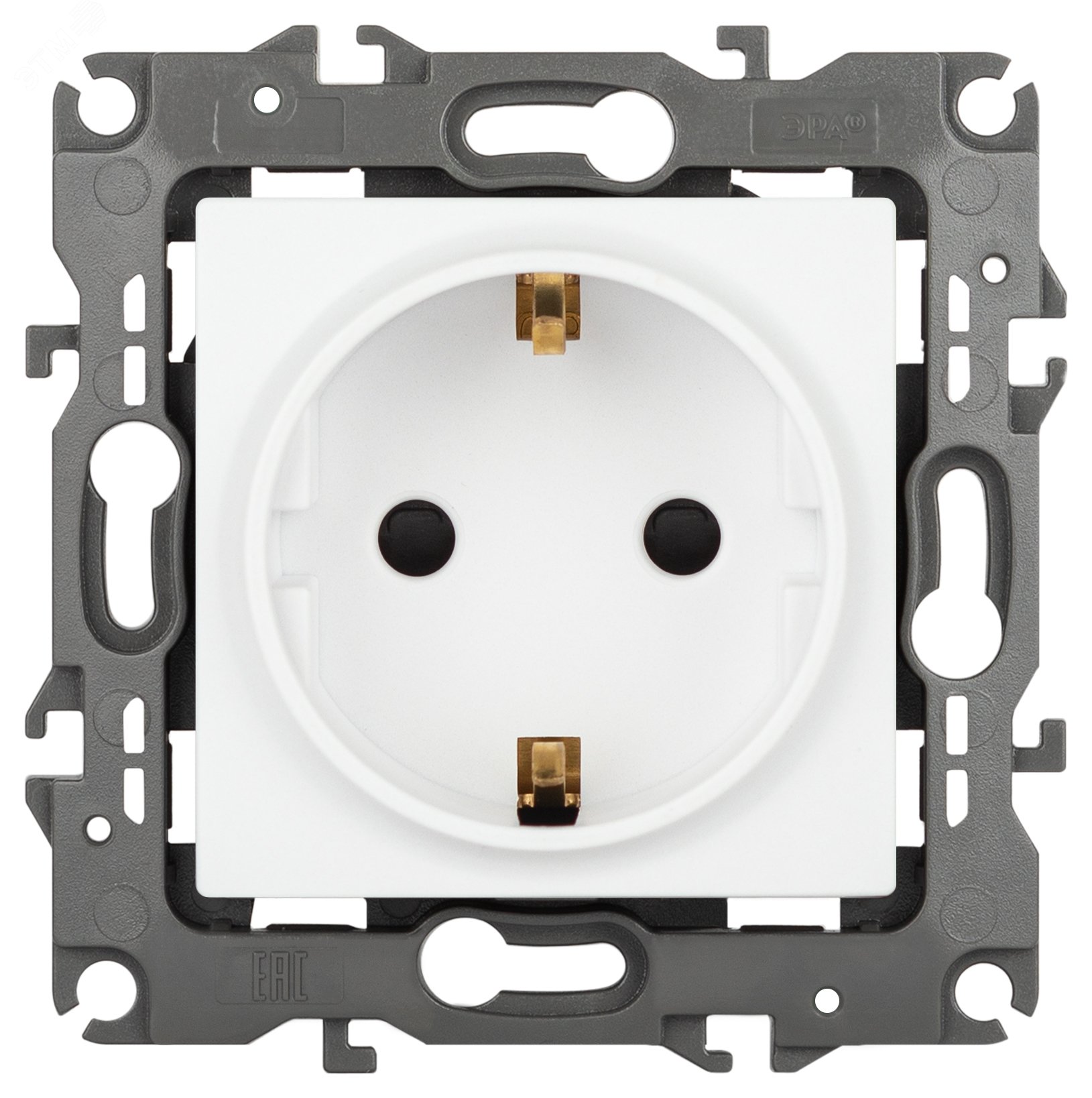 Изображение товара Розетка однофазная скрытая с заземлением и шторками 16А IP20 белый матовый ЭРА