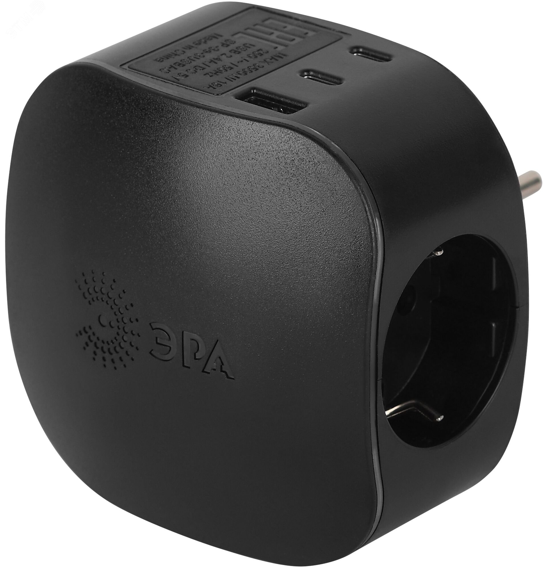Изображение товара Разветвитель электрический 16А 3 розетки + 3 USB A+C с заземлением со шторками черный SP-3e-3USBAC-B (шт)