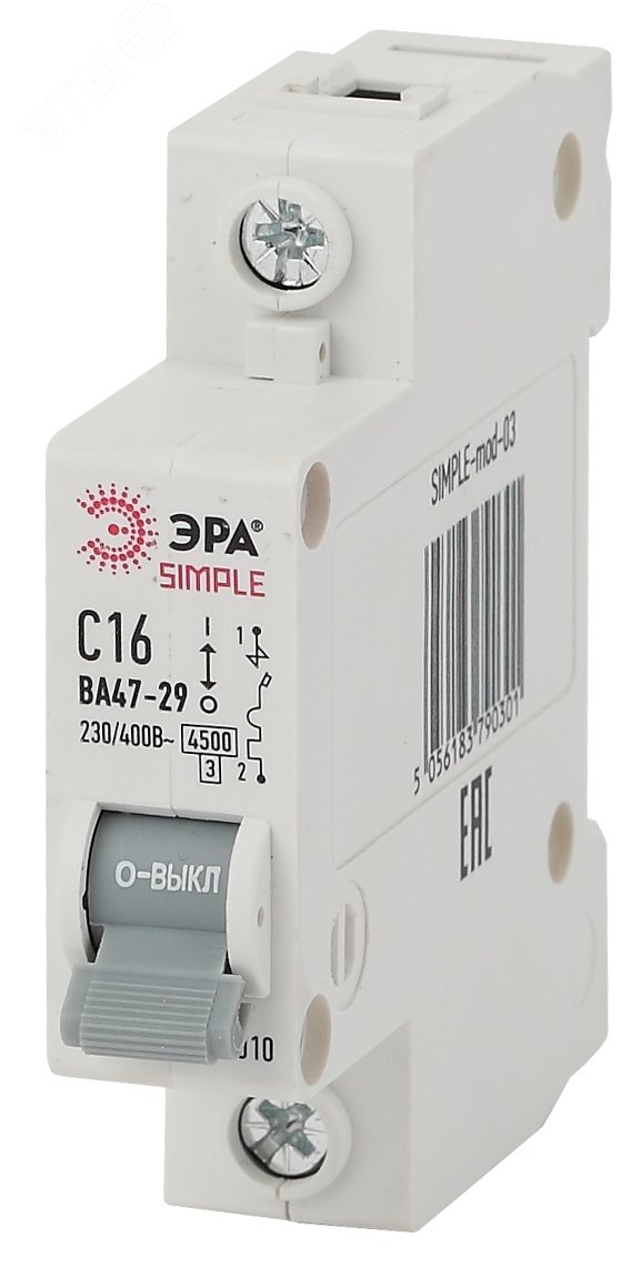 Автоматический выключатель 1P 20А (C) 4,5кА ВА 47-29 (12/180/3600) SIMPLE-mod-04 Б0039221 ЭРА