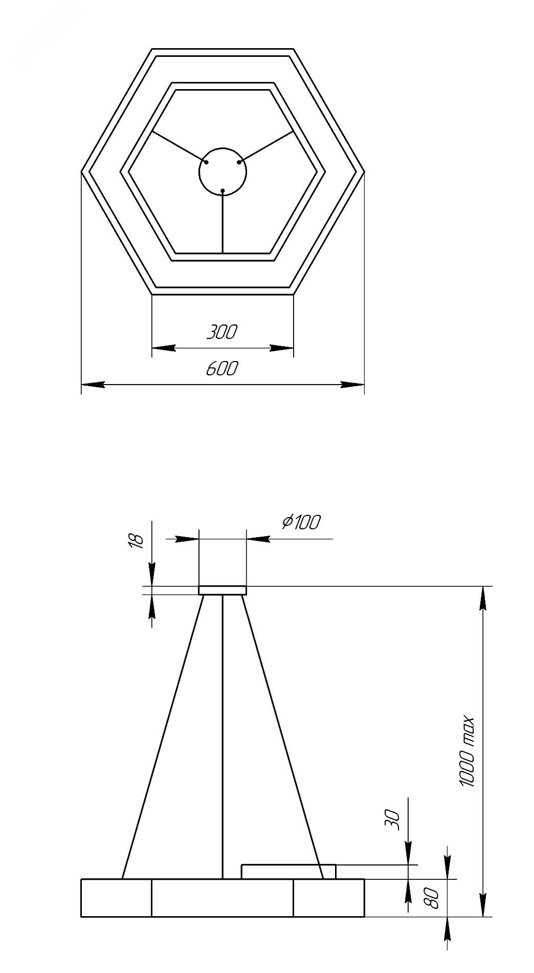 Светильник светодиодный Geometria Hexagon SPO-123-B-40K-045 45Вт 4000К 2500Лм IP40 600*600*80 черный подвесной Б0050555 ЭРА - превью 6