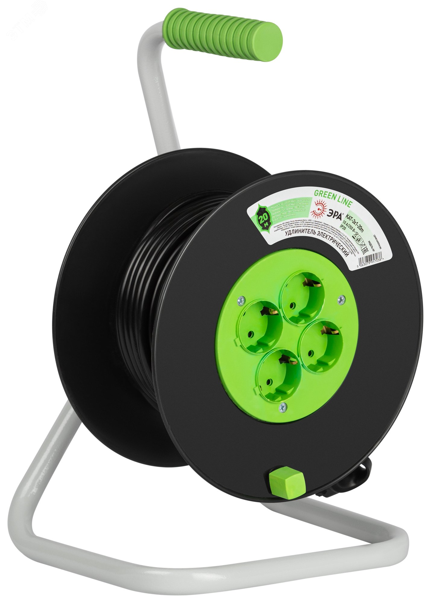 Изображение товара Удлинитель силовой на катушке GREEN LINE с 4 розетками, 20м, ПВС, Россия