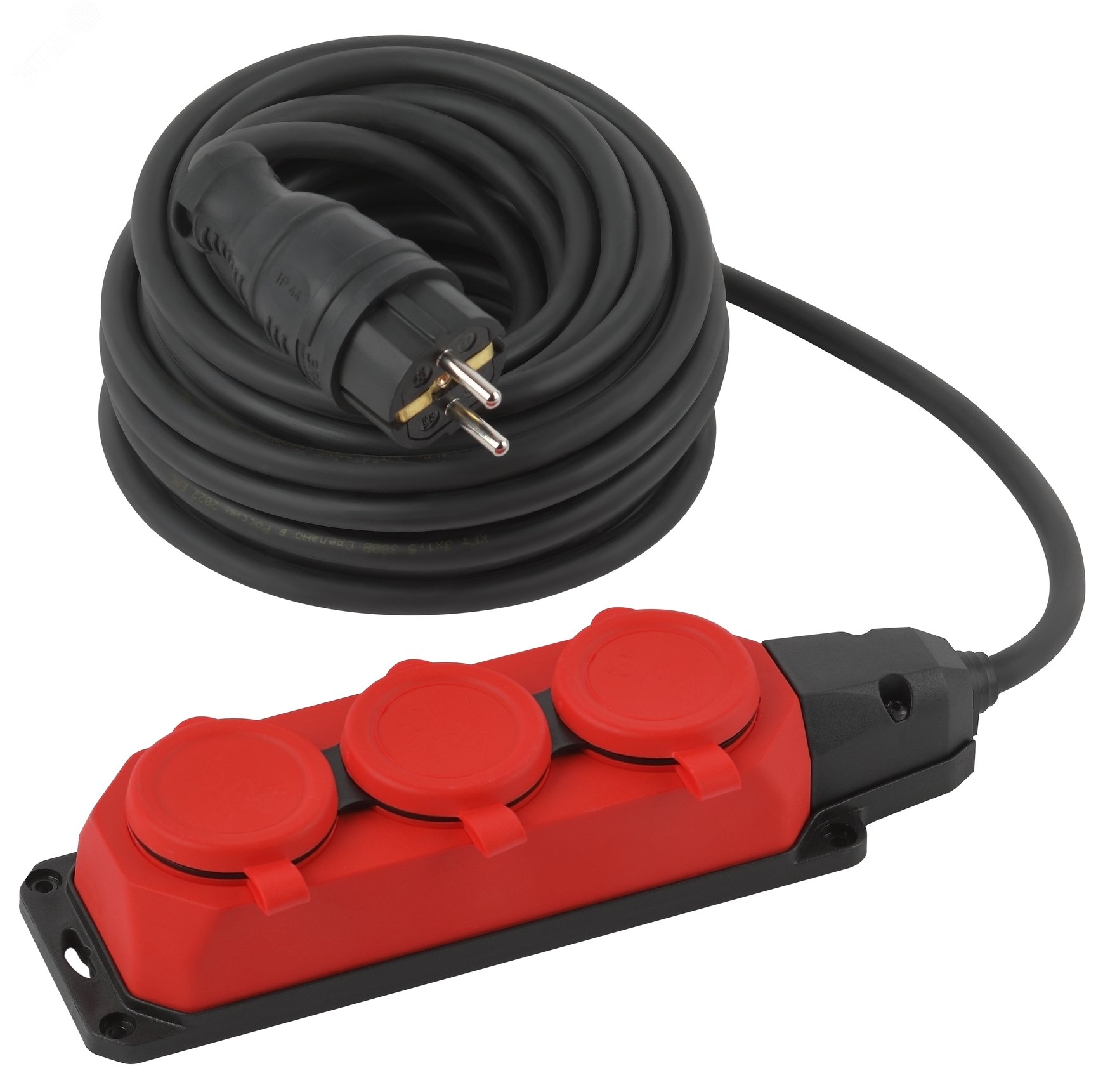 Изображение товара Удлинитель силовой UK-3e-3x1,5-10m-IP44KG с заземлением 3 розетки каучук 10м КГ 3х1,5мм2 IP44 (шт)