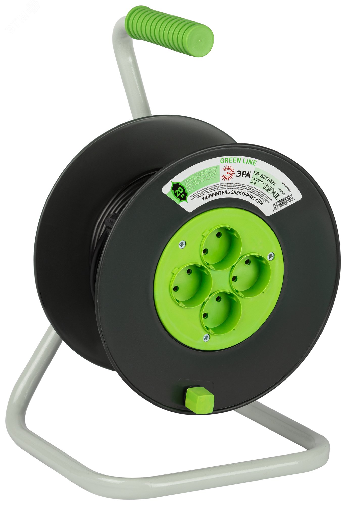 Изображение товара Удлинитель силовой GREEN LINE KAT-2x0.75-20м 4 розетки без заземления кабель 20м