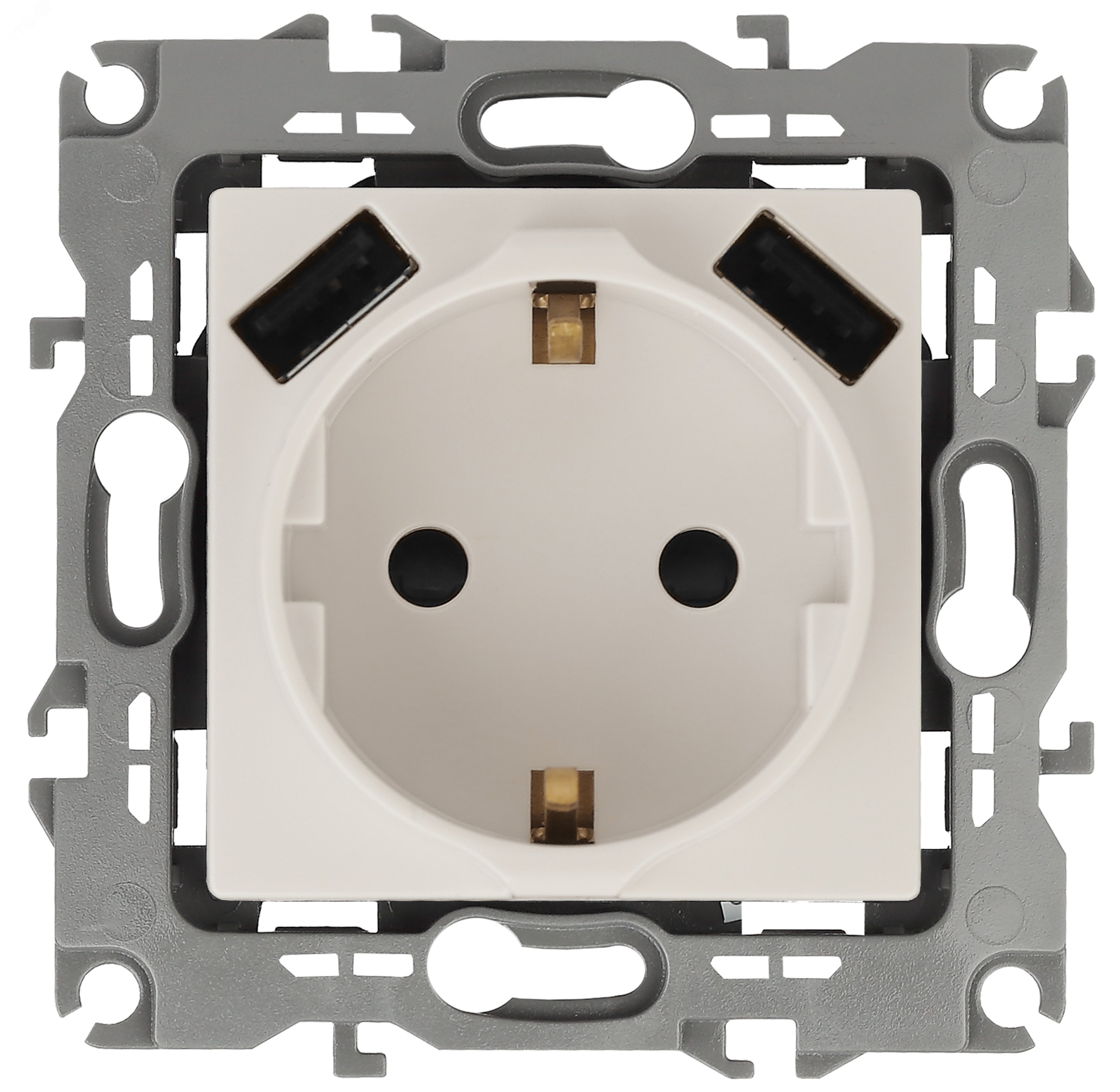 Изображение товара Розетка 2P+E с USB и шторками серия Эра 12 слоновая кость, IP20, 16А