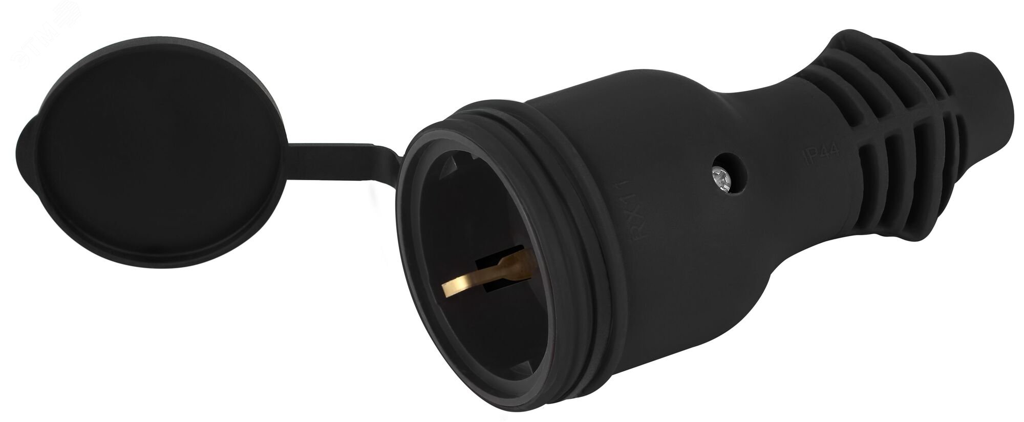 Изображение товара Розетка каучуковая прямая с заземлением 16А IP44 черная RX11-B-IP44